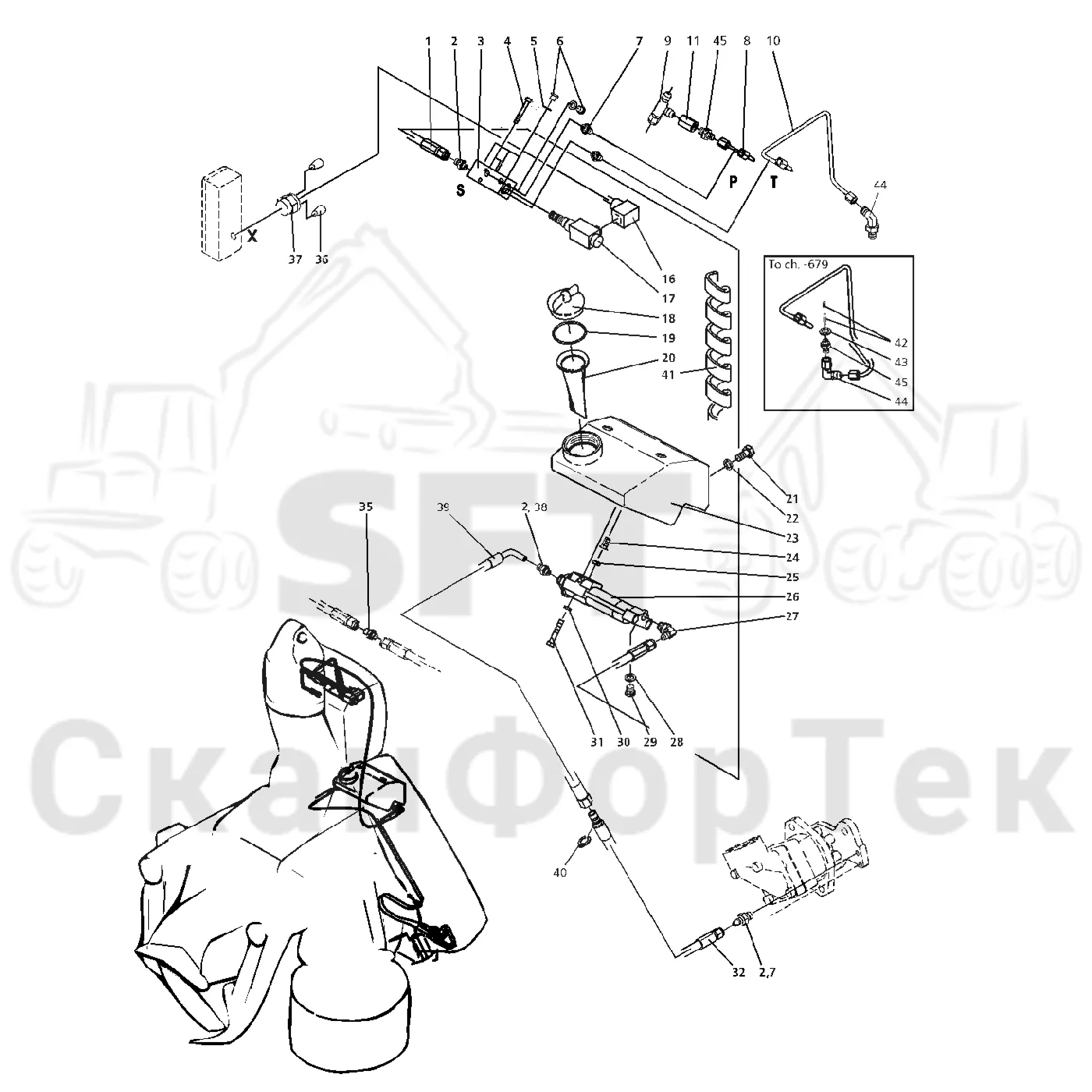 Схема: Valmet / Головки лесозаготовительной машины / Valmet 960 / Valmet 960 / Каталог запасных частей / Valmet 960 / Резка / Смазка цепи / Электрооборудование смазки цепи -823
