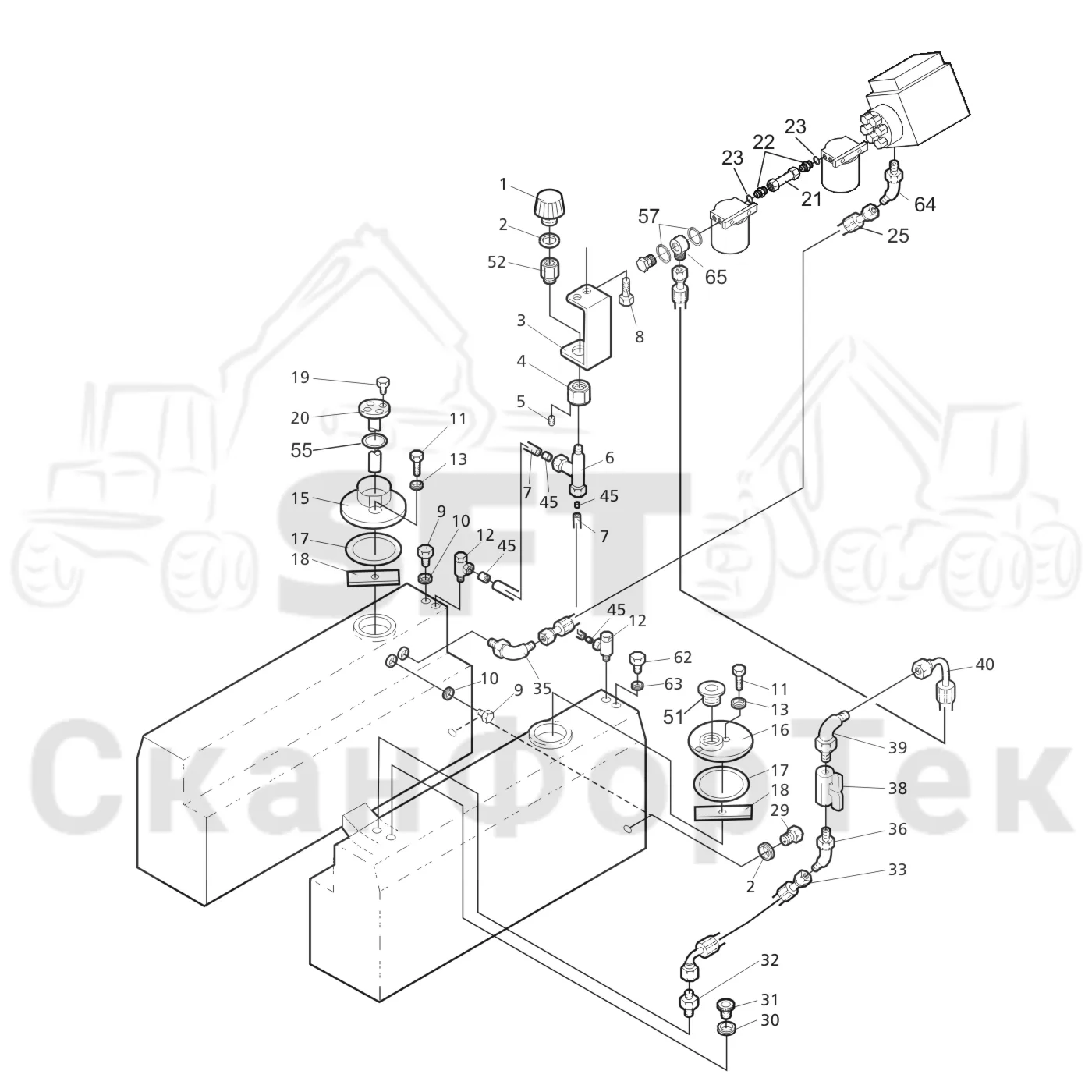 Схема: Valmet / Лесозаготовительные машины / Valmet 901.3 / Valmet 901.3 Ch. 311191- / Valmet 901.3 Ch. 311191- / Каталог запасных частей / Двигатель / Двигатель  -311345 / Топливная система / Топливная система