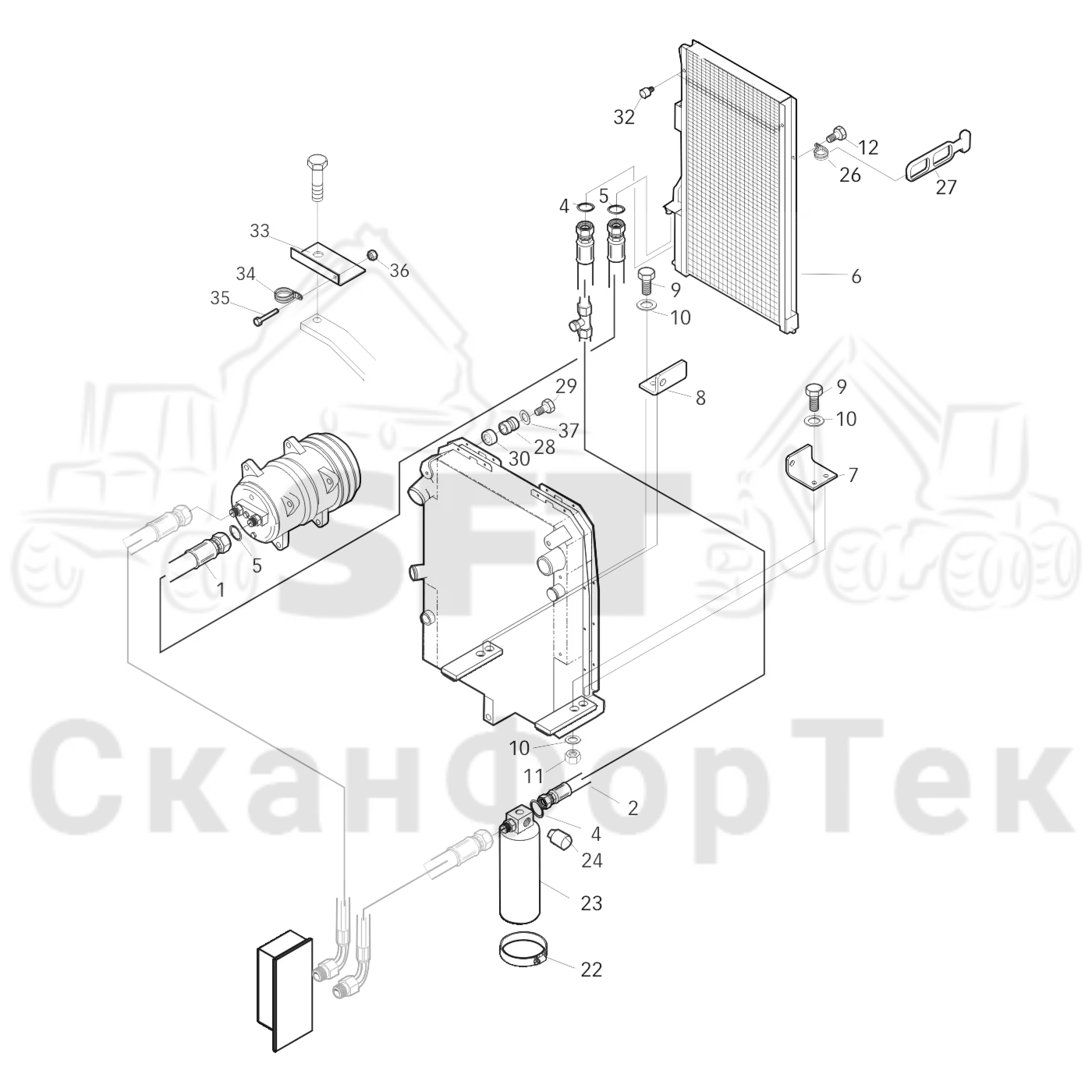 Схема: Valmet / Лесозаготовительные машины / Valmet 901.3 / Valmet 901.3 Ch -311190 / Valmet 901.3 Ch -311190 / Каталог запасных частей / Двигатель / Кондиционер воздуха / Кондиционер воздуха