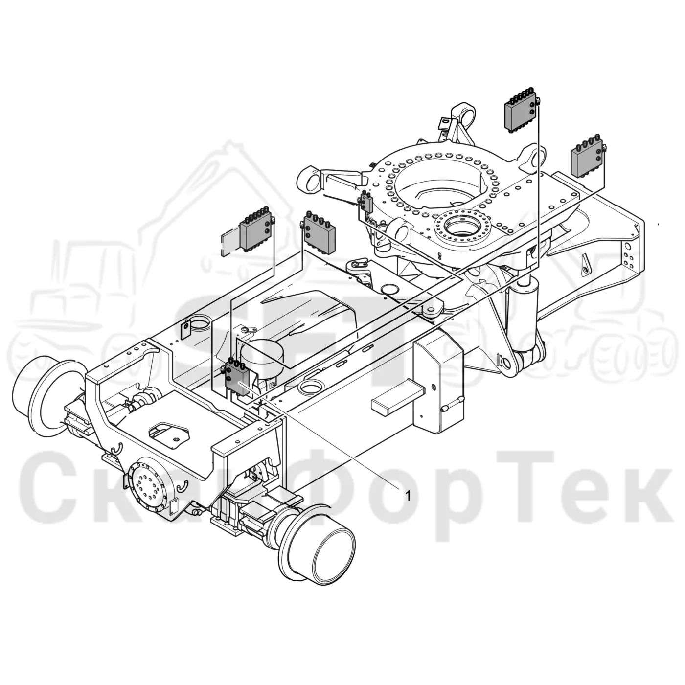 Схема: Valmet / Лесозаготовительные машины / Valmet 911.3 / Valmet 911.3  Ch 311371- / Valmet 911.3  Ch 311372- / Каталог запасных частей / шасси / Центральная смазка / Коллектор для смазки