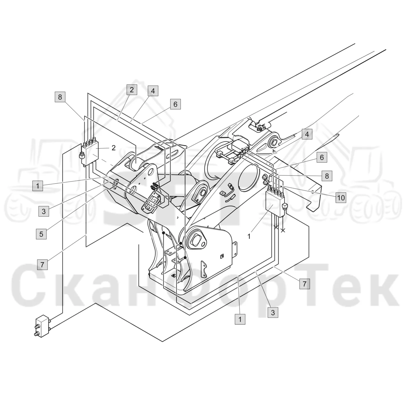 Схема: Valmet / Лесозаготовительные машины / Valmet 901.3 / Valmet 901.3 Ch. 311191- / Valmet 901.3 Ch. 311191- / Каталог запасных частей / шасси / Центральная смазка / Смазка Подъемный кран
