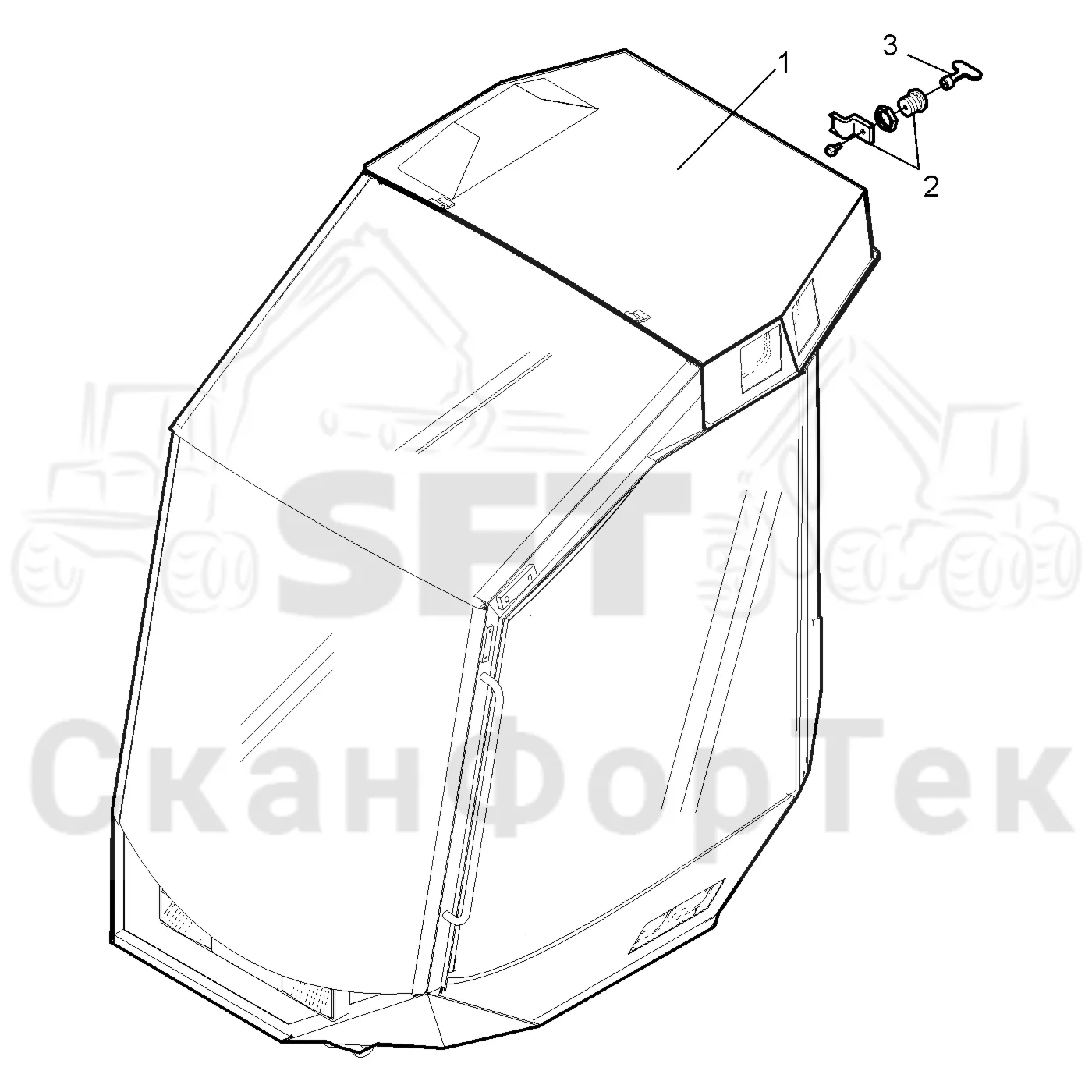 Схема: Valmet / Лесозаготовительные машины / Valmet 911.3 / Valmet 911.3 Ch - 311370 / Valmet 911.3 Ch - 311370 / Каталог запасных частей / Кабина / Кабина / Крыша