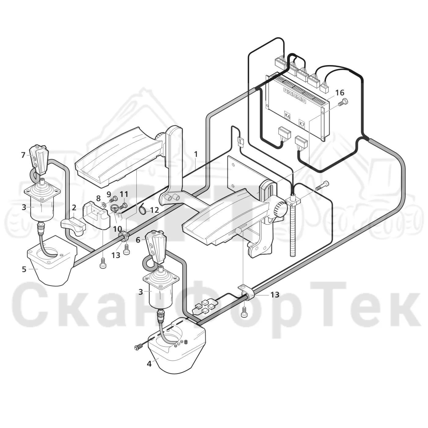 Схема: Valmet / Лесозаготовительные машины / Valmet 901.3 / Valmet 901.3 Ch. 311191- / Valmet 901.3 Ch. 311191- / Каталог запасных частей / Система управления / Регулятор / Электрический набор EME Рычаг