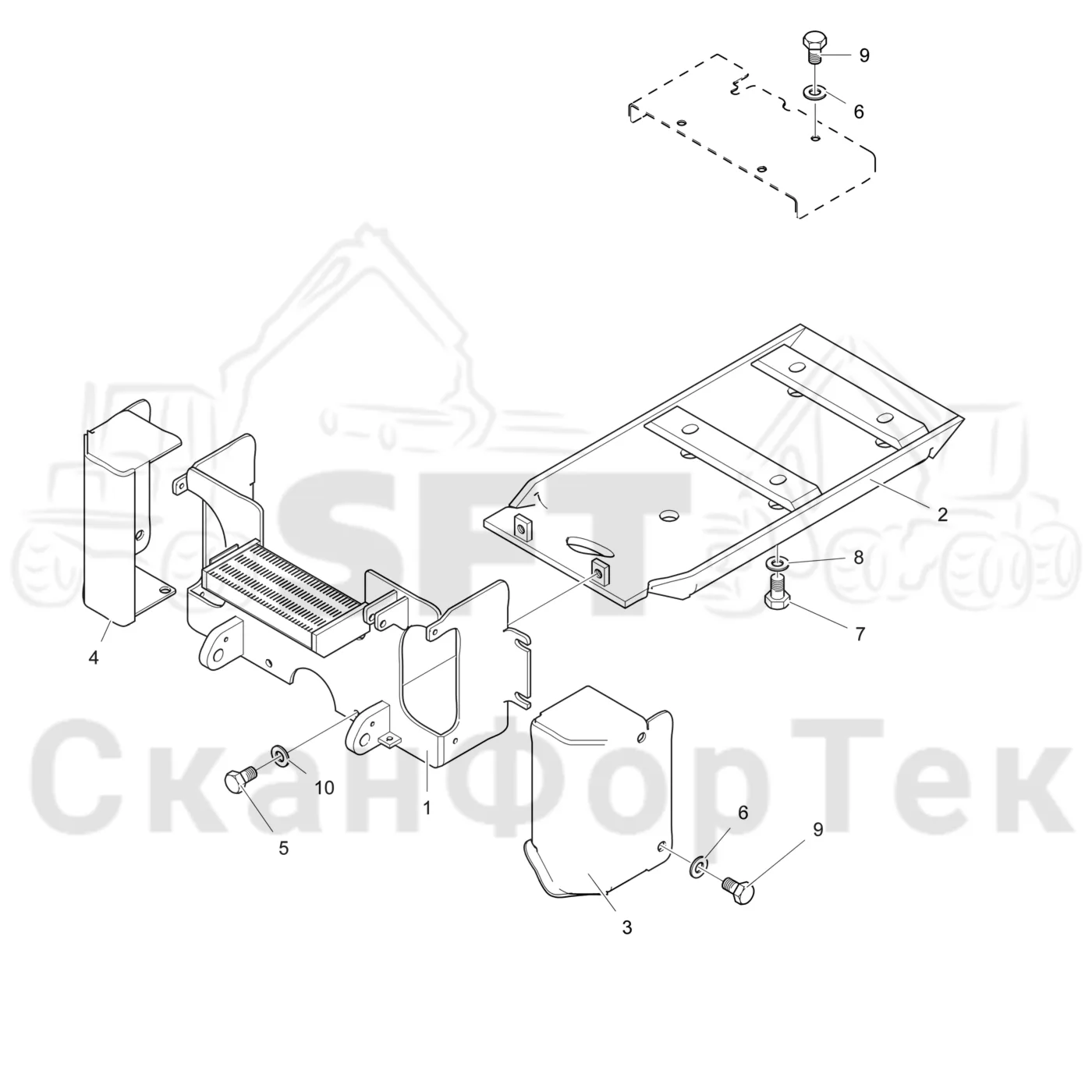 Схема: Valmet / Лесозаготовительные машины / Valmet 901.3 / Valmet 901.3 Ch. 311191- / Valmet 901.3 Ch. 311191- / Каталог запасных частей / шасси / Картеры нижние / Передний нижний картер на 4 колеса