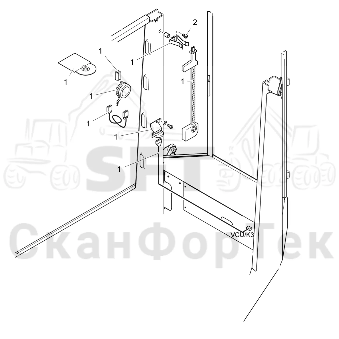 Схема: Valmet / Лесозаготовительные машины / Valmet 901.3 / Valmet 901.3 Ch. 311191- / Valmet 901.3 Ch. 311191- / Каталог запасных частей / Кабина / Салон / Штангенциркуль