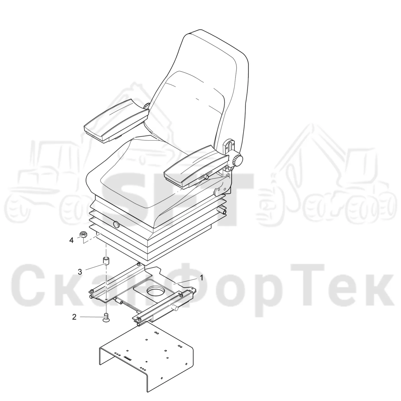 Схема: Valmet / Лесозаготовительные машины / Valmet 901.3 / Valmet 901.3 Ch. 311191- / Valmet 901.3 Ch. 311191- / Каталог запасных частей / Кабина / Сиденья / Основание вращающегося сиденья Ch.311311-