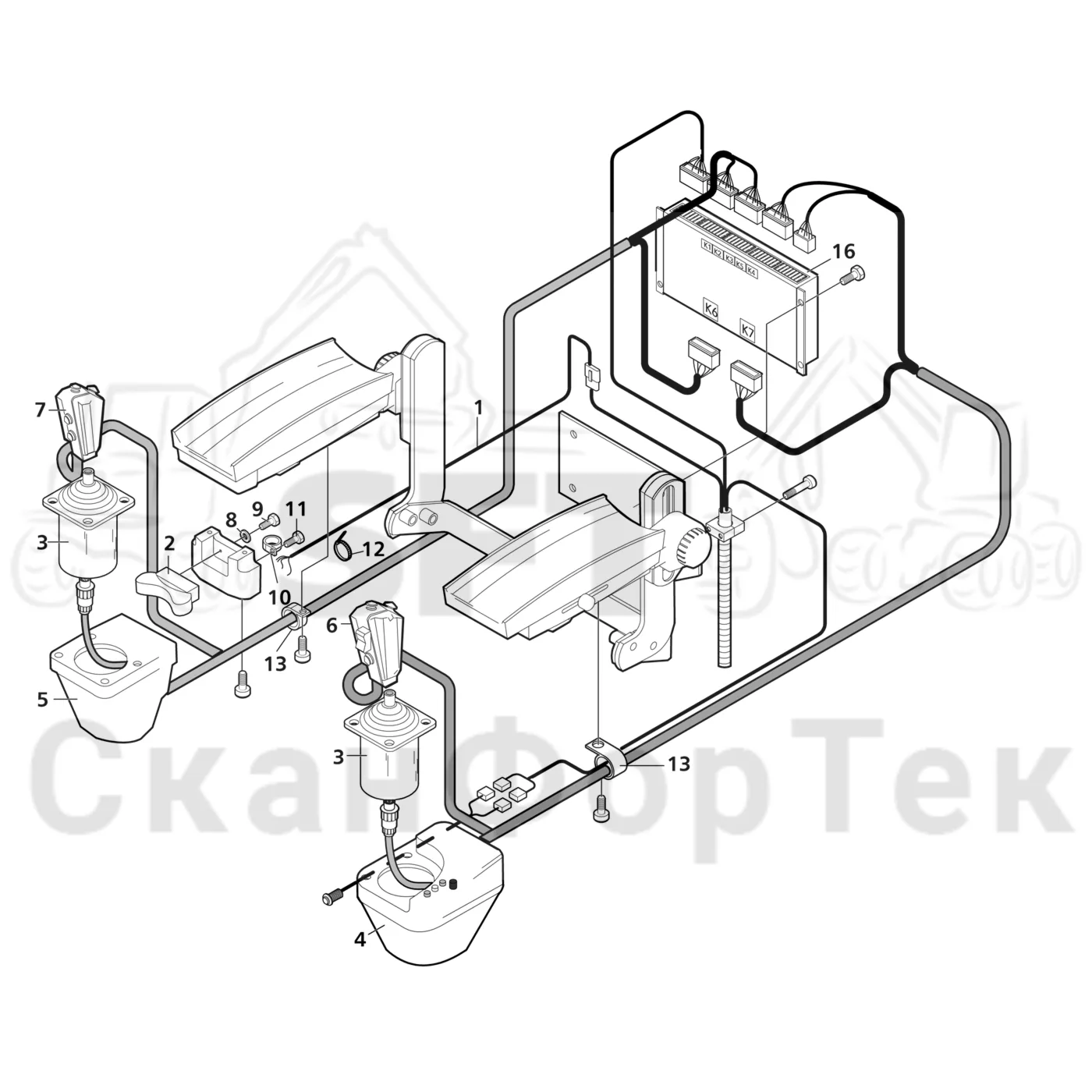 Схема: Valmet / Лесозаготовительные машины / Valmet 901.3 / Valmet 901.3 Ch. 311191- / Valmet 901.3 Ch. 311191- / Каталог запасных частей / Система управления / Регулятор / Электрический набор EME Рычаг 330