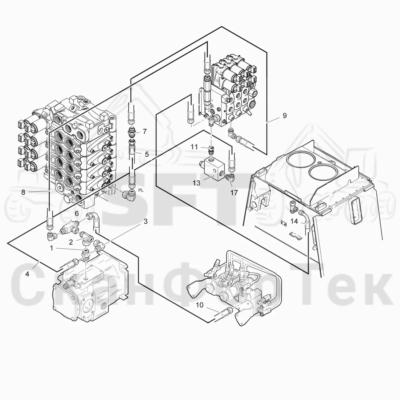 Схема: Valmet / Лесозаготовительные машины / Valmet 901.3 / Valmet 901.3 Ch. 311191- / Valmet 901.3 Ch. 311191- / Каталог запасных частей / Гидравлика / Гидравлические насосы / Сигнал LS линии гидравлики   311268-