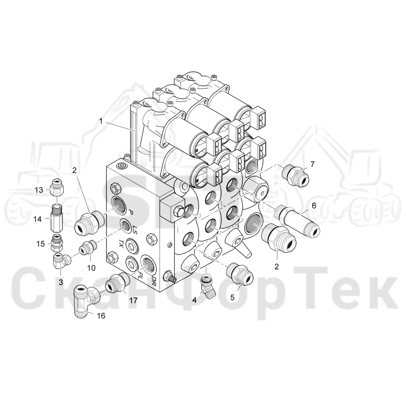 Схема: Valmet / Лесозаготовительные машины / Valmet 911.3 / Valmet 911.3 Ch 311371- / Valmet 911.3 Ch 311372- / Каталог запасных частей / Гидравлика / Клапан шасси / Клапан шасси 311513-