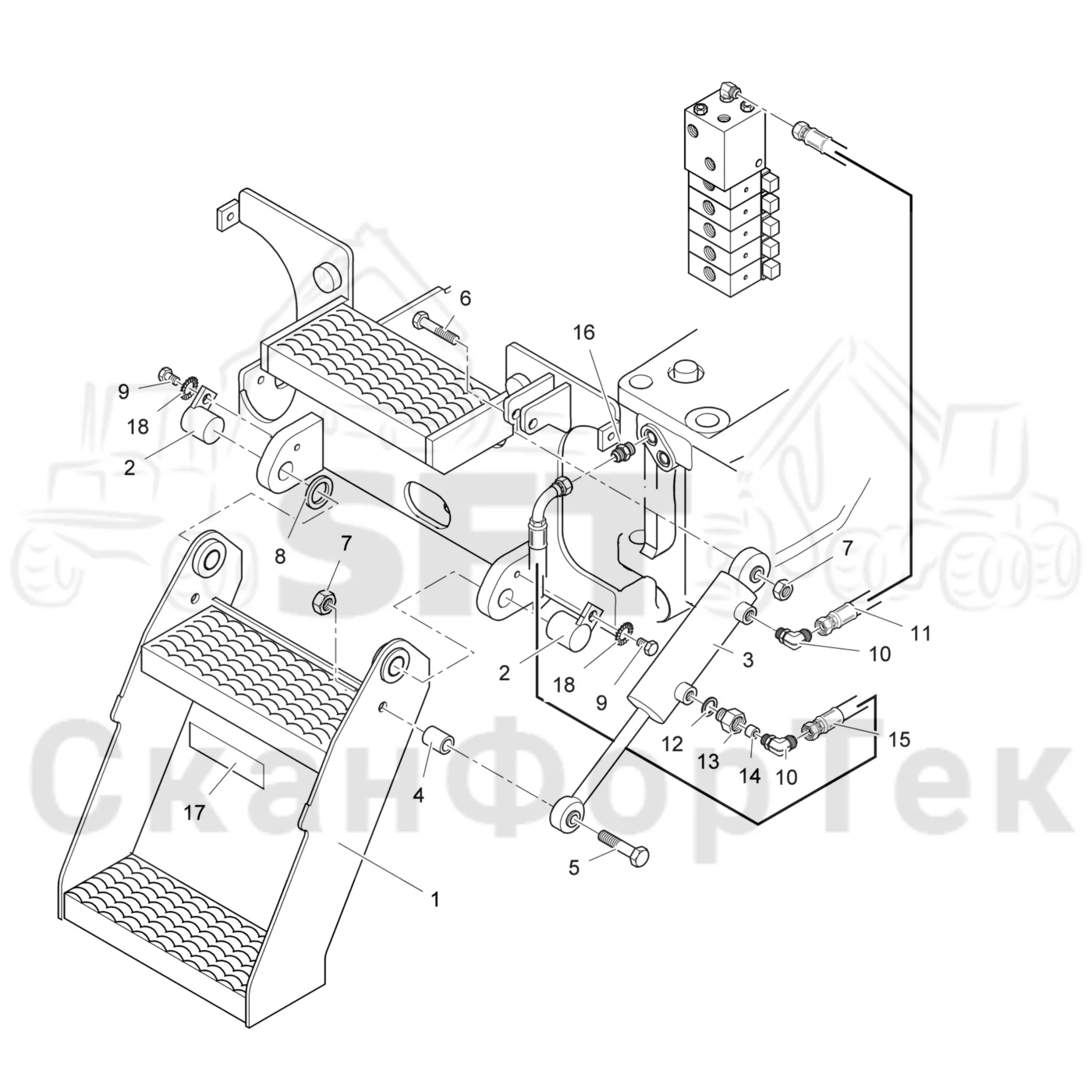 Схема: Valmet / Лесозаготовительные машины / Valmet 911.3 / Valmet 911.3 Ch - 311370 / Valmet 911.3 Ch - 311370 / Каталог запасных частей / шасси / Ступени / Ступень передняя