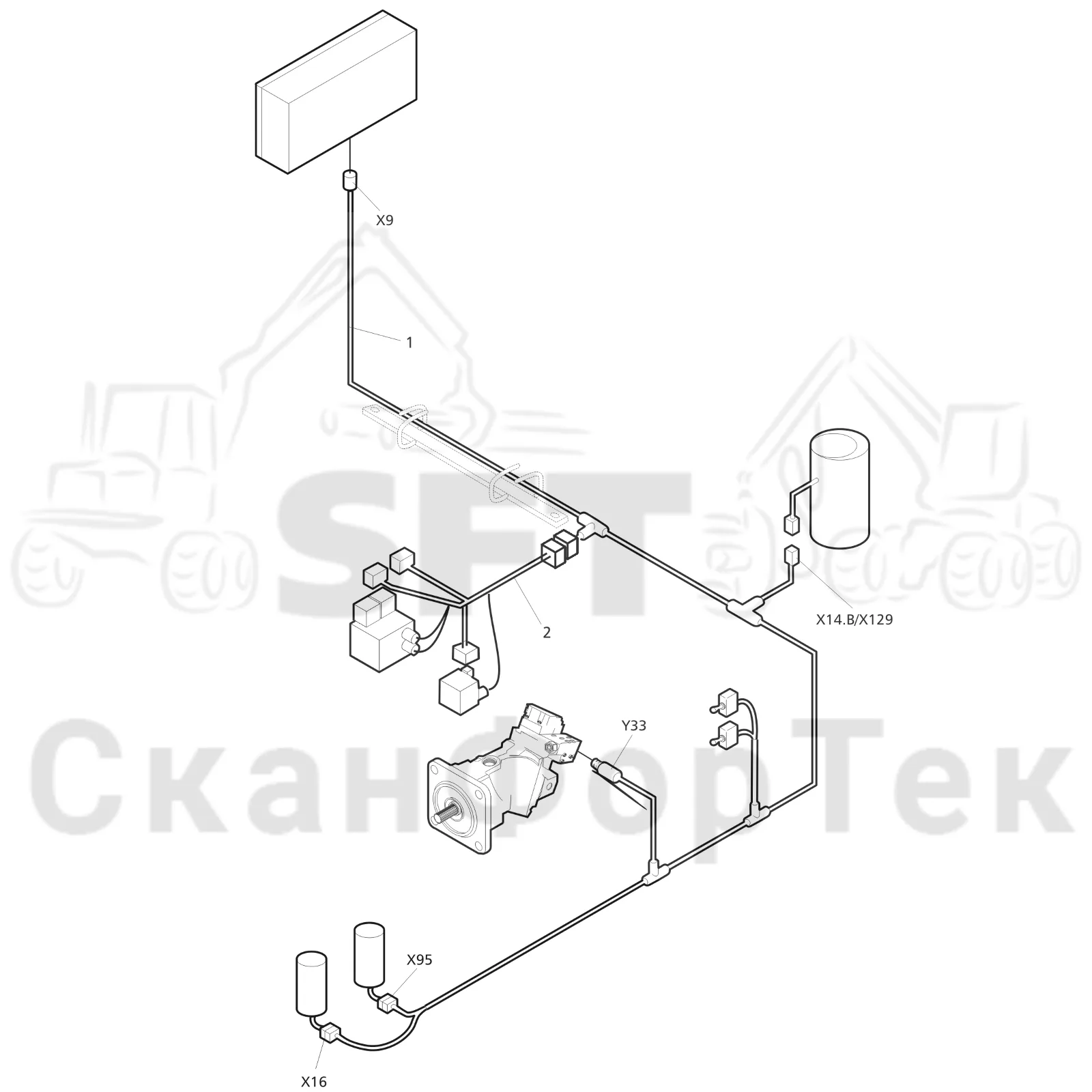 Схема: Valmet / Лесозаготовительные машины / Valmet 921.1 / Valmet 921.1 Ch. -113530 / Valmet 921.1 Ch. -113530 / Каталог запасных частей / шасси / Электрический Оборудование / Комплект кабелей левый