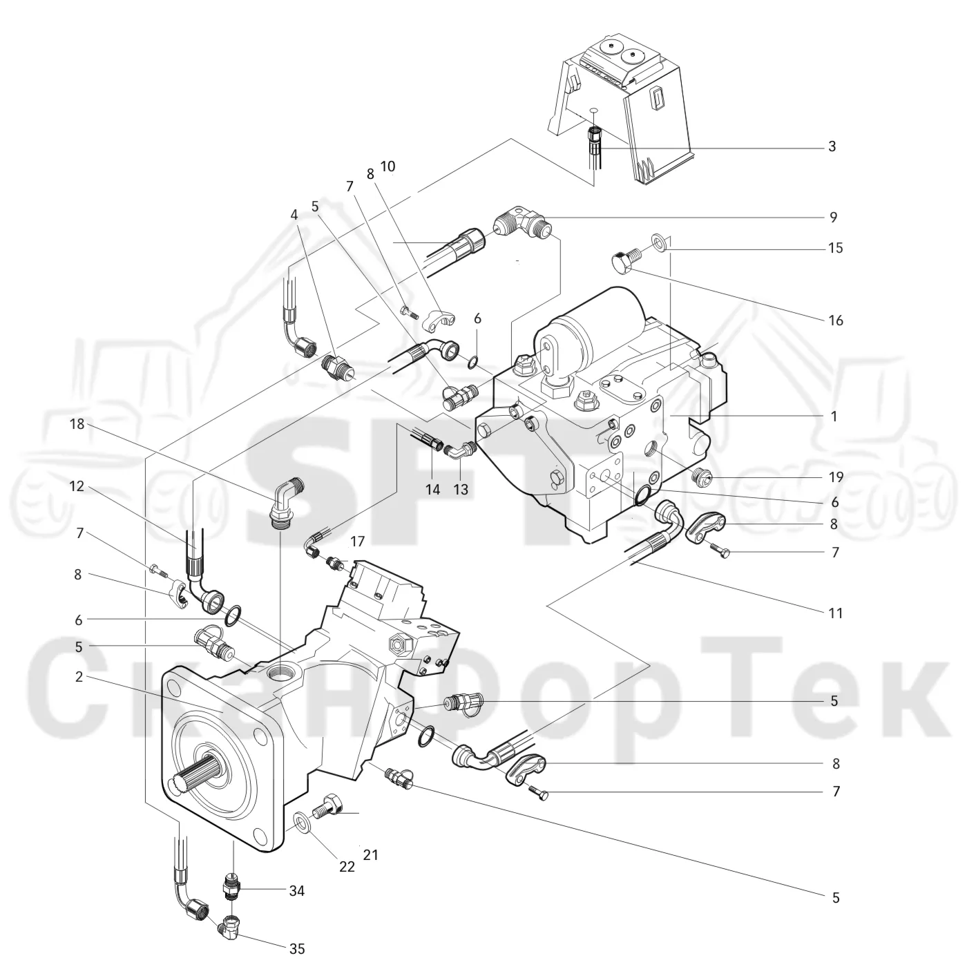 Схема: Valmet / Лесозаготовительные машины / Valmet 921.1 / Valmet 921.1  Ch. -113530 / Valmet 921.1  Ch. -113530 / Каталог запасных частей / Коробка передач / Гидростат / Гидравлика гидростата