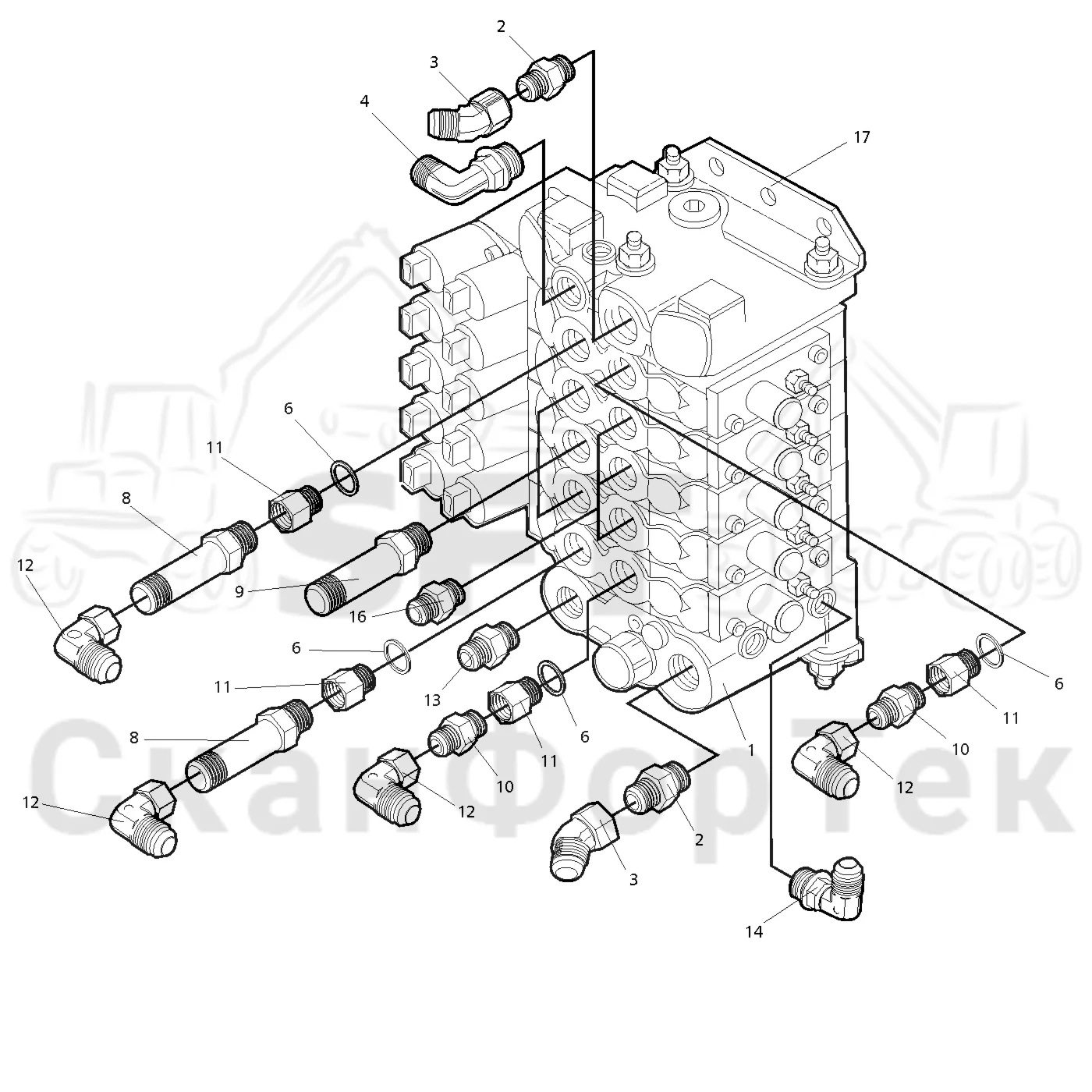 Схема: Valmet / Лесозаготовительные машины / Valmet 911.1 / Valmet 911.1 Ch -113010 / Valmet 911.1 Ch. -113010 / Каталог запасных частей / Гидравлика / Клапан подъемного крана CRH / Клапан подъемного крана CRH
