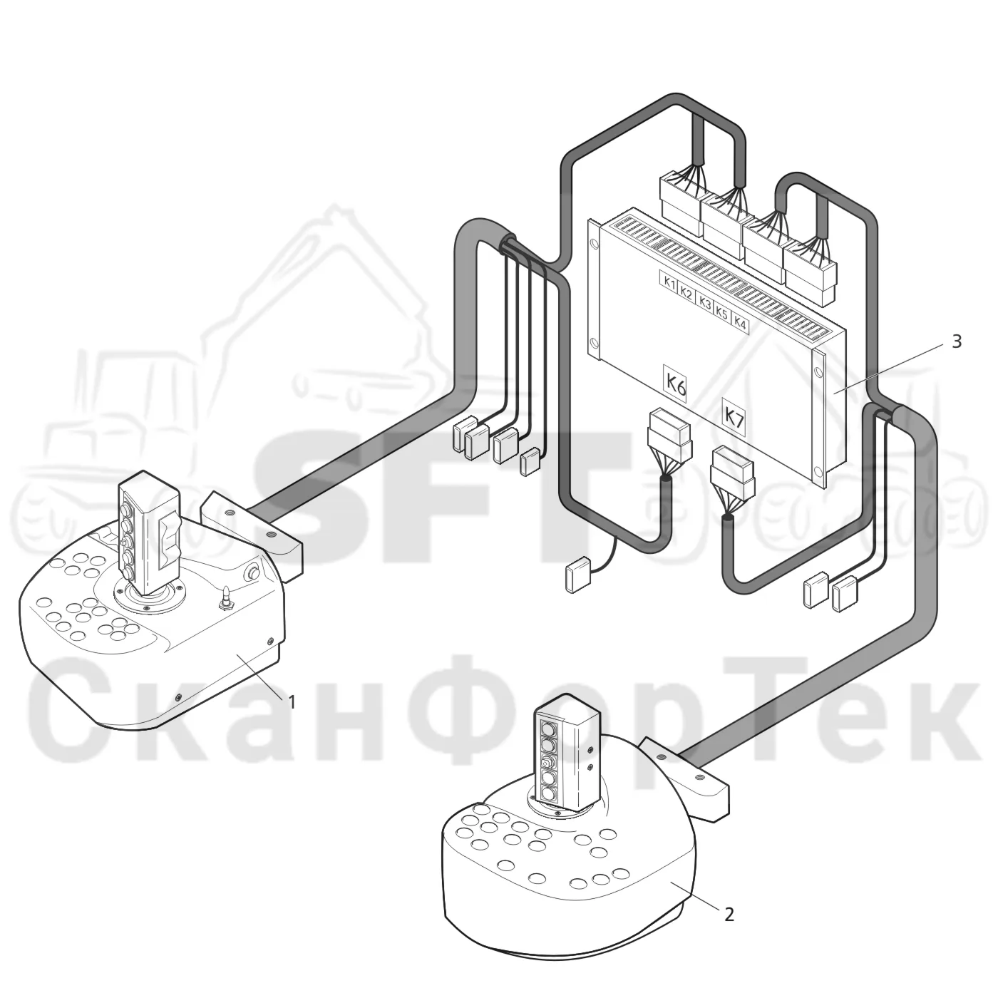 Схема: Valmet / Лесозаготовительные машины / Valmet 911.1 / Valmet 911.1 Ch 113011- / Valmet 911.1 Ch 113011- / Каталог запасных частей / Система управления / Регулятор / Электрический набор Малогабаритные рычаги