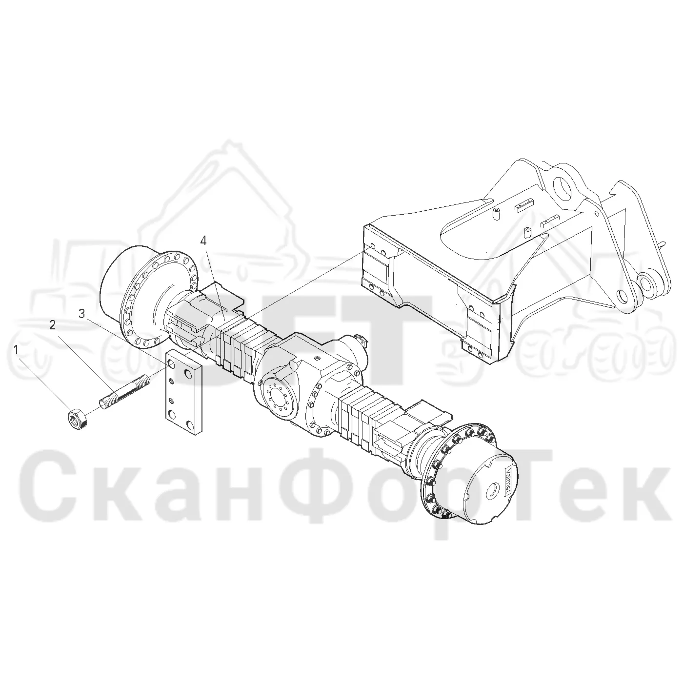 Схема: Valmet / Лесозаготовительные машины / Valmet 911.3 / Valmet 911.3 Ch - 311370 / Valmet 911.3 Ch - 311370 / Каталог запасных частей / Коробка передач / Ось / Мост передний