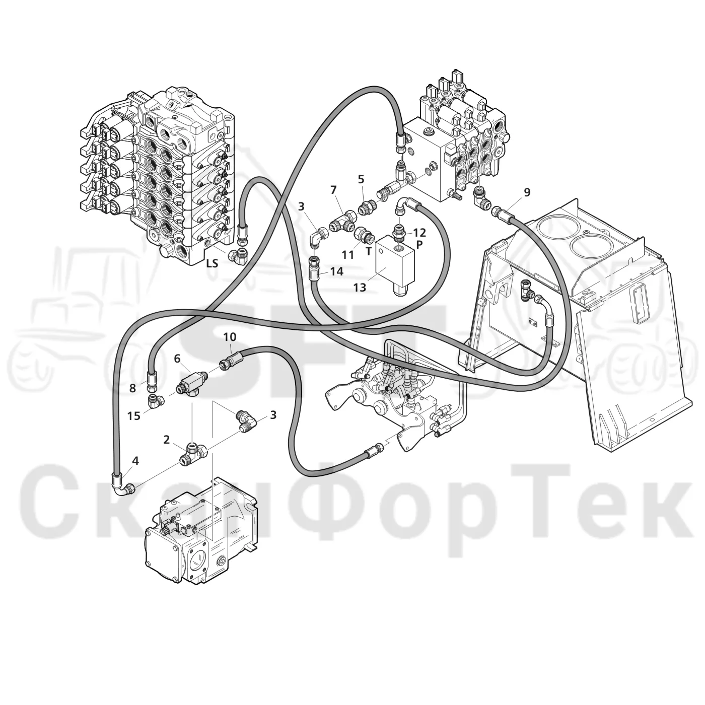 Схема: Valmet / Лесозаготовительные машины / Valmet 911.3 / Valmet 911.3 Ch - 311370 / Valmet 911.3 Ch - 311370 / Каталог запасных частей / Гидравлика / Гидравлические насосы / Сигнал LS линии гидравлики