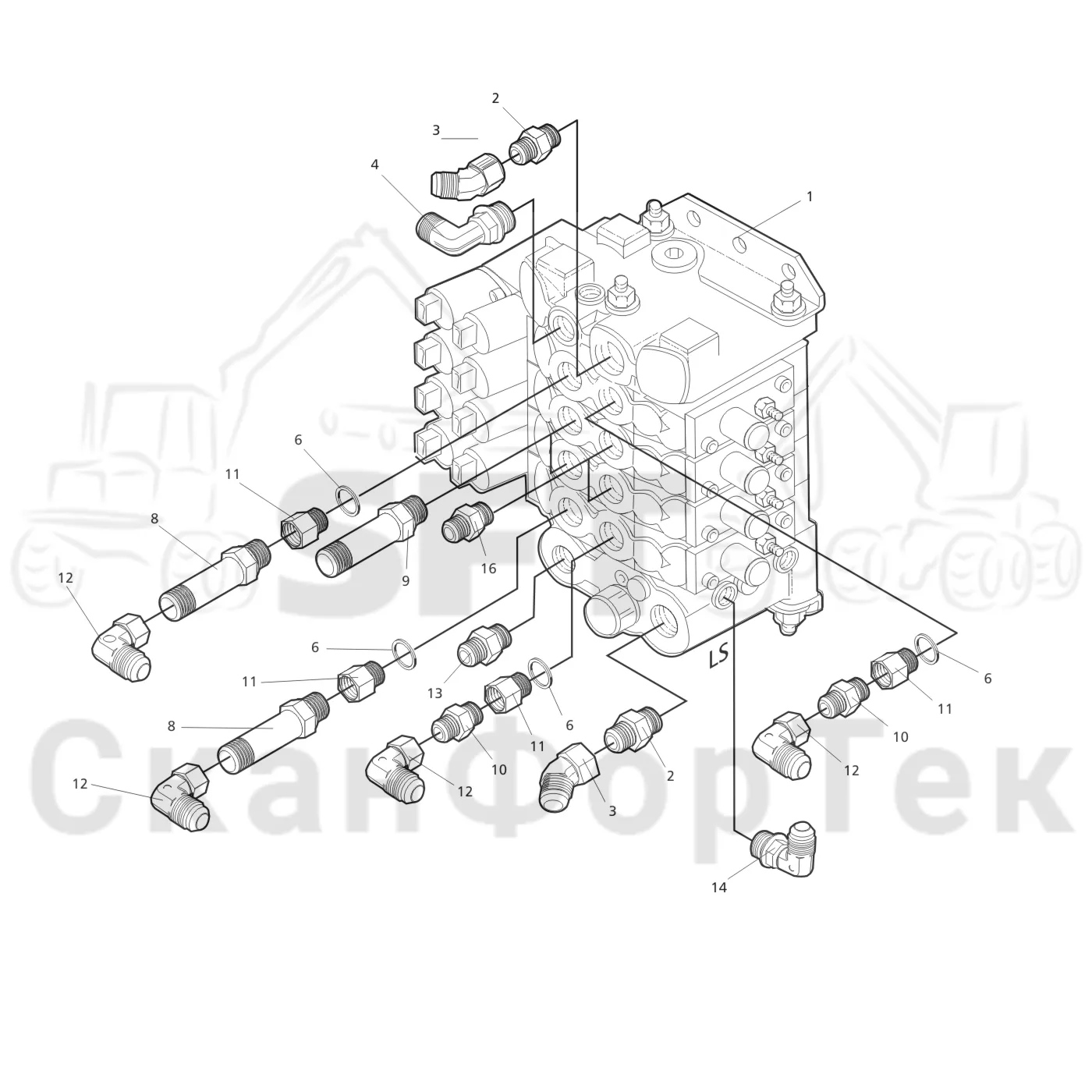 Схема: Valmet / Лесозаготовительные машины / Valmet 911.3 / Valmet 911.3 Ch - 311370 / Valmet 911.3 Ch - 311370 / Каталог запасных частей / Гидравлика / Клапан подъемного крана / Клапан подъемного крана 300