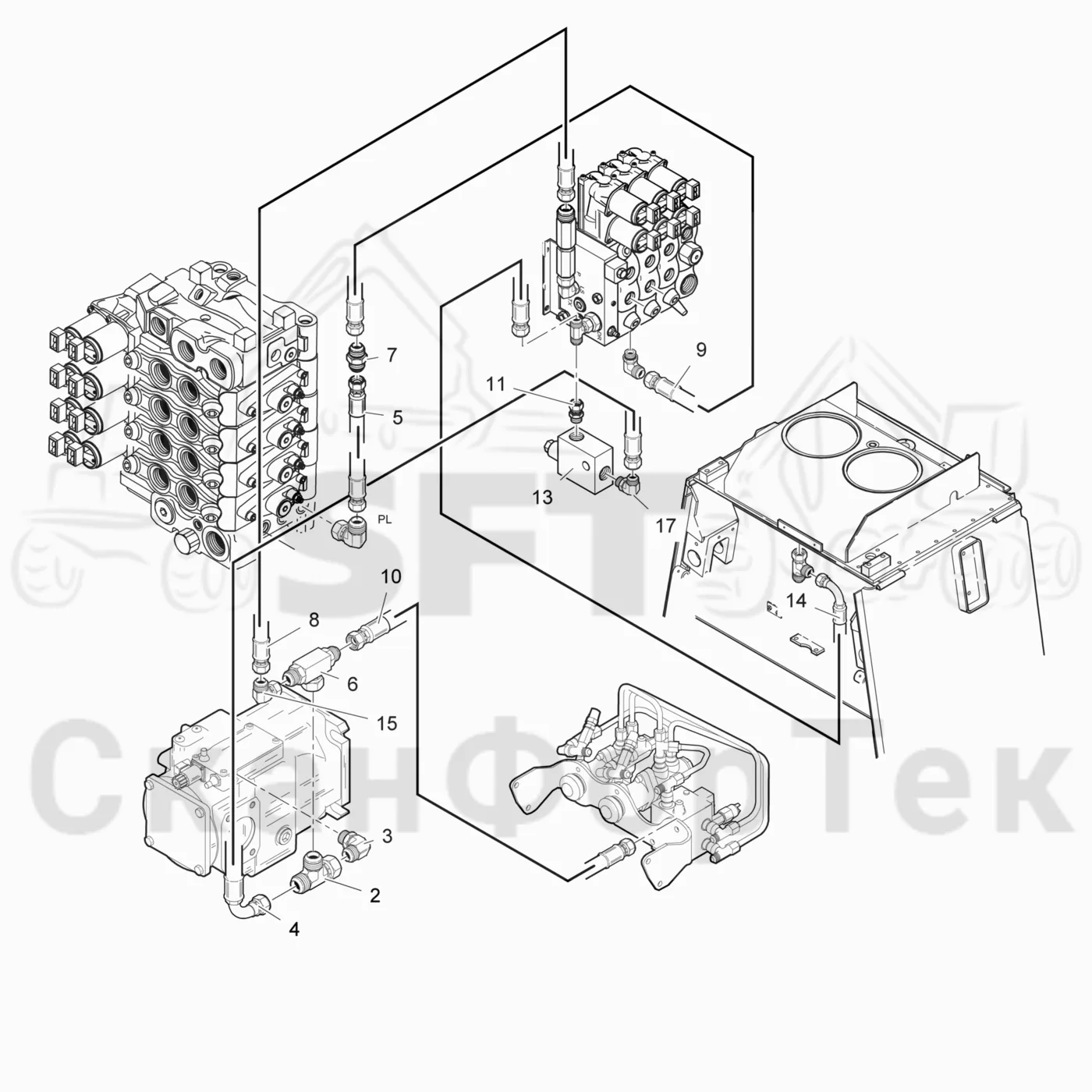 Схема: Valmet / Лесозаготовительные машины / Valmet 911.3 / Valmet 911.3 Ch 311371- / Valmet 911.3 Ch 311372- / Каталог запасных частей / Гидравлика / Гидравлические насосы / Сигнал LS линии гидравлики 311513-