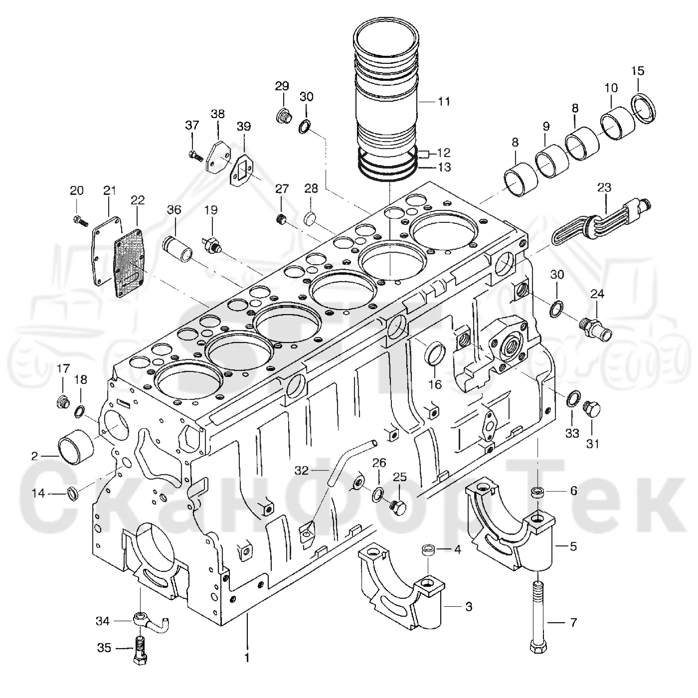 Схема: Valmet / Лесозаготовительные машины / Valmet 921 / Valmet 921 Ch -13270 / Valmet 921 Ch -13270 / Каталог запасных частей / Двигатель / Блок двигателя / Блок цилиндров