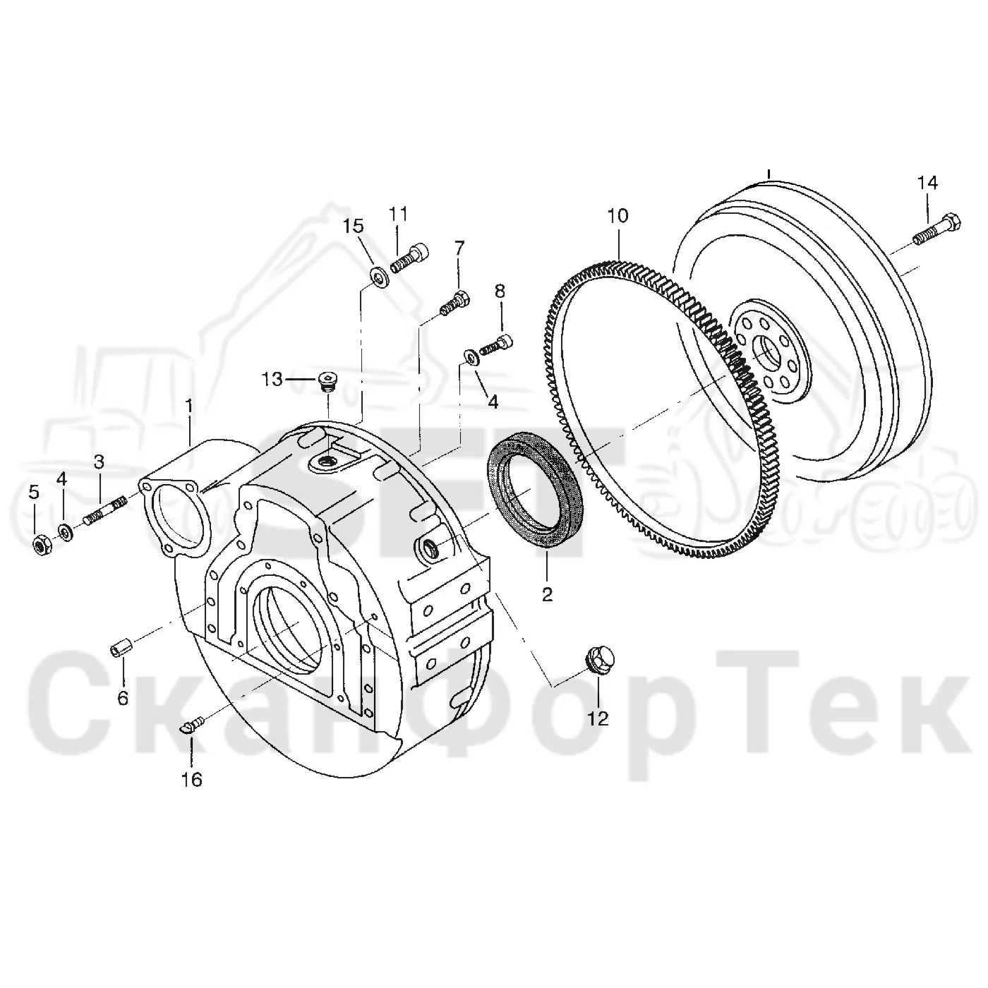 Схема: Valmet / Лесозаготовительные машины / Valmet 921.1 / Valmet 921.1 Ch. -113530 / Valmet 921.1 Ch. -113530 / Каталог запасных частей / Двигатель / Блок двигателя / Корпус маховика