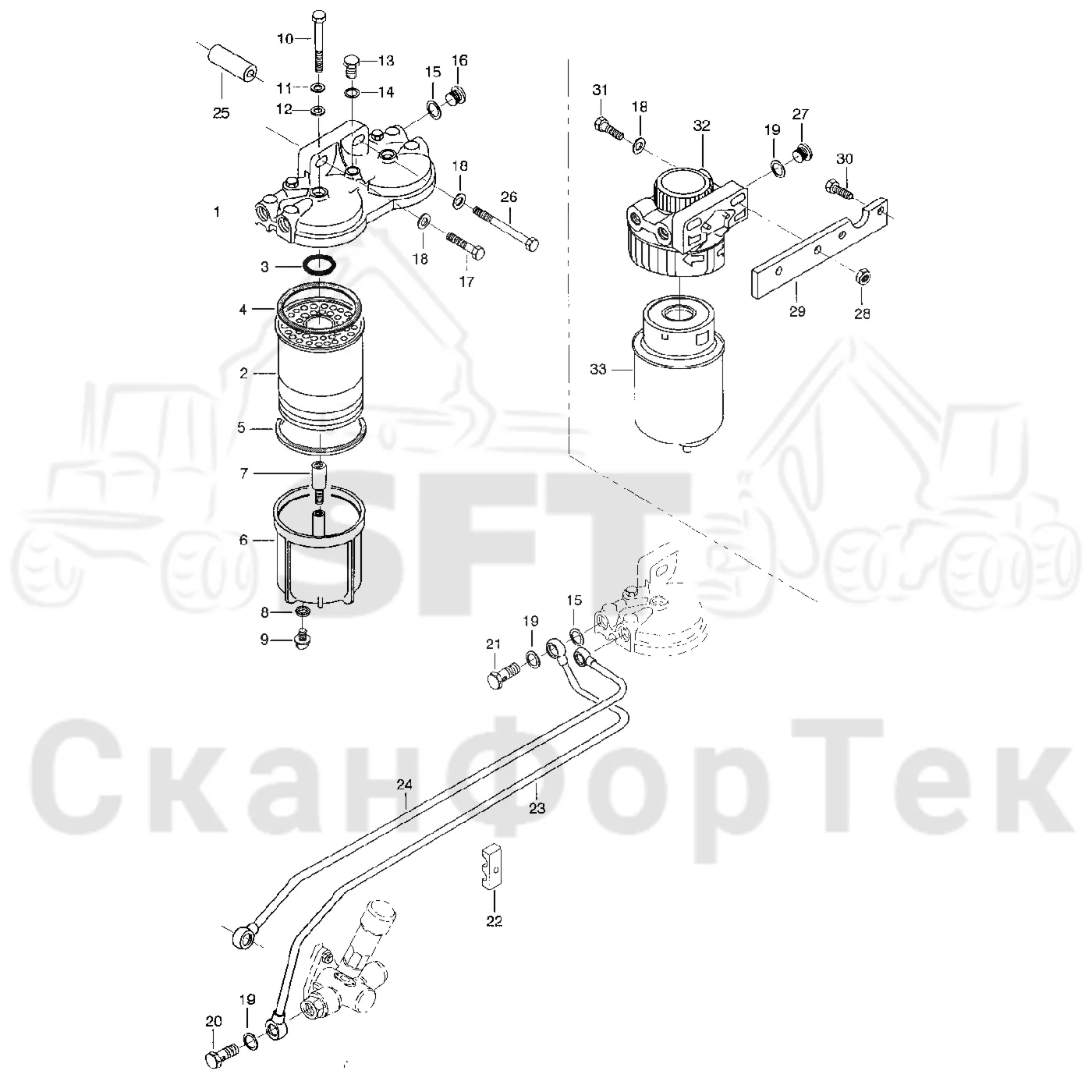 Схема: Valmet / Лесозаготовительные машины / Valmet 921 / Valmet 921 Ch -13270 / Valmet 921 Ch -13270 / Каталог запасных частей / Двигатель / Топливная система / Топливный фильтр