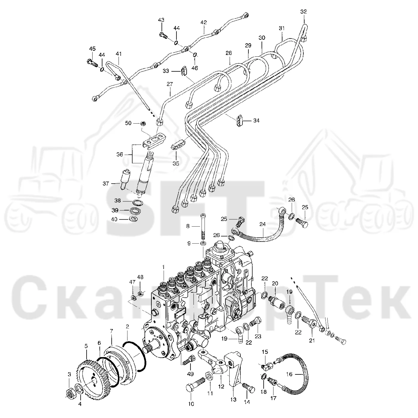 Схема: Valmet / Лесозаготовительные машины / Valmet 921.1 / Valmet 921.1 Ch. -113530 / Valmet 921.1 Ch. -113530 / Каталог запасных частей / Двигатель / Топливная система / Инжекторный насос