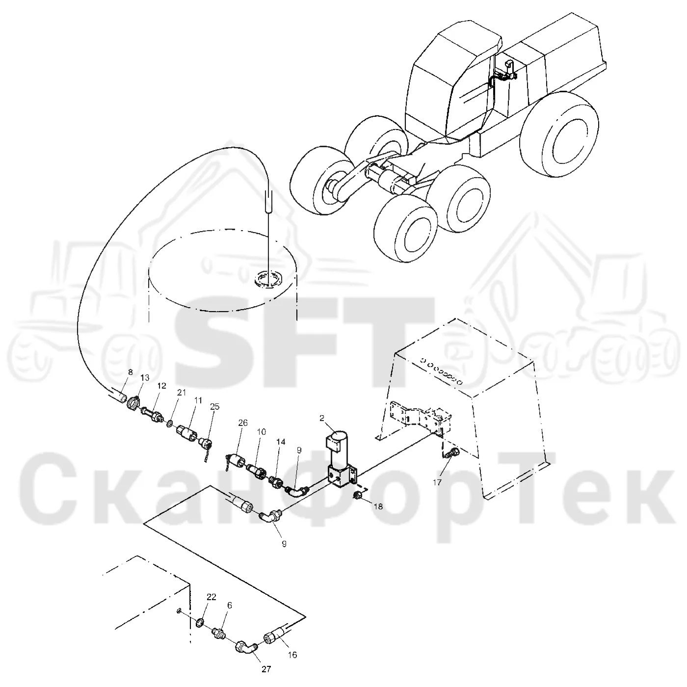 Схема: Valmet / Лесозаготовительные машины / Valmet 921 / Valmet 921 Ch -13270 / Valmet 921 Ch -13270 / Каталог запасных частей / Двигатель / Топливная система / Топливозаправка электронасосом