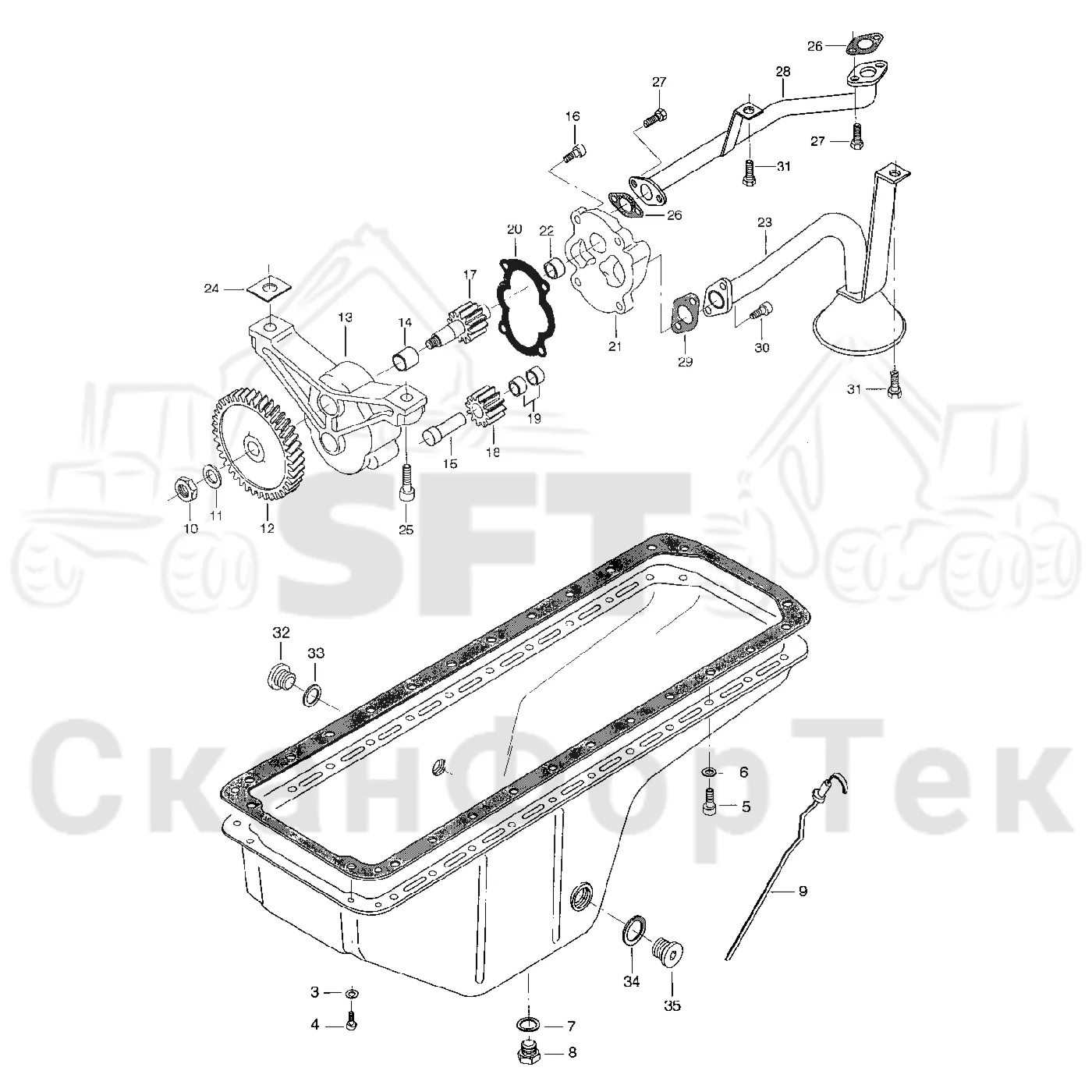 Схема: Valmet / Форвардер / Valmet 890.1 / Valmet 890.1  Ch. -117350, -119440 / Valmet 890.1  Ch. -117350, -11 / Каталог запасных частей / Двигатель / Система смазки / Маслоотстойник