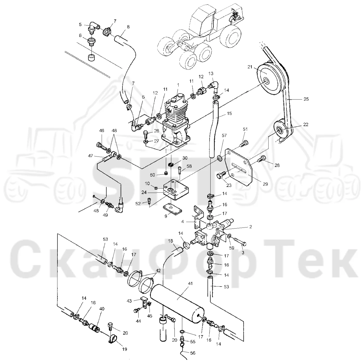 Схема: Valmet / Лесозаготовительные машины / Valmet 921 / Valmet 921 Ch -13270 / Valmet 921 Ch -13270 / Каталог запасных частей / Двигатель / Воздушный компресм3ор / Воздушный компресм3ор
