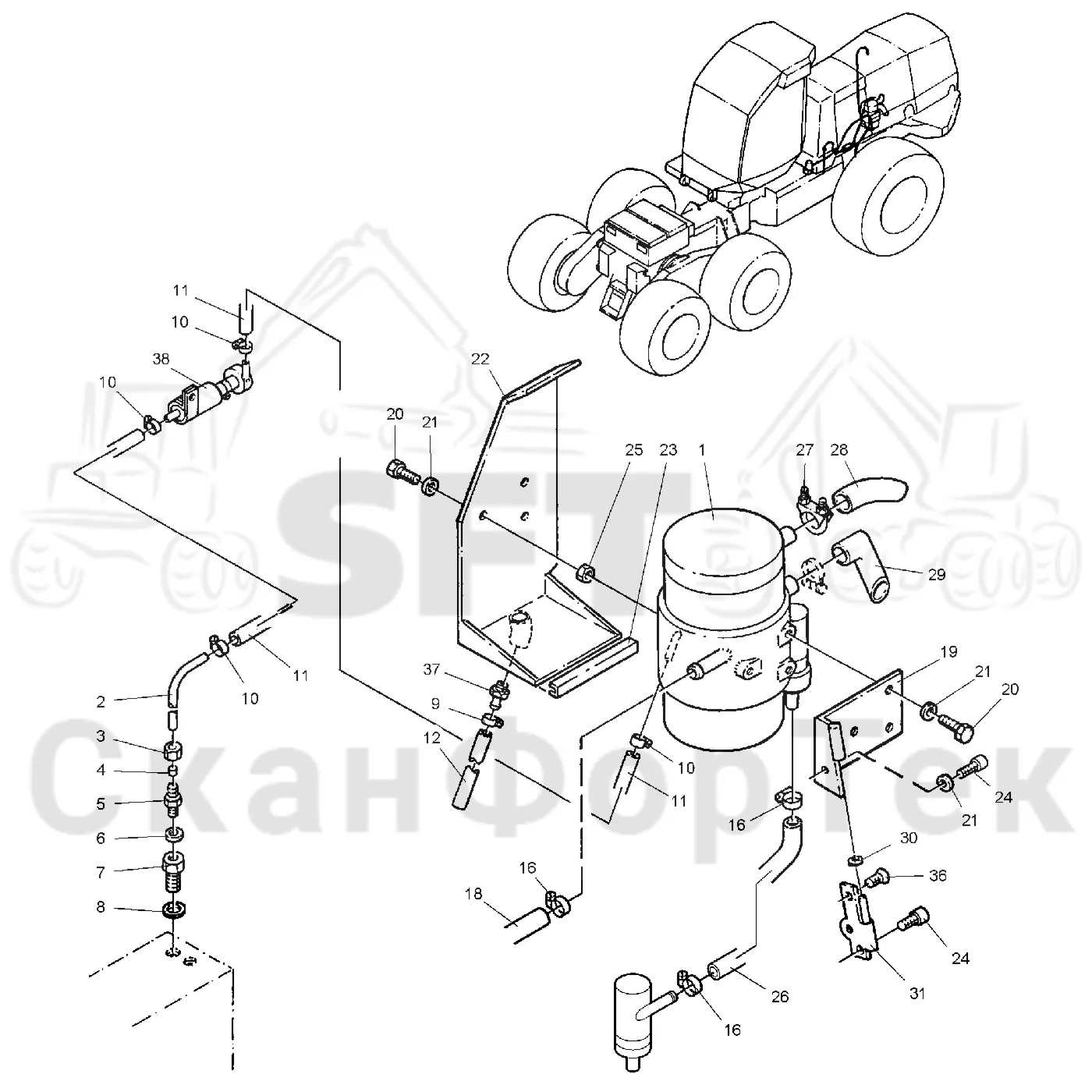 Схема: Valmet / Лесозаготовительные машины / Valmet 921 / Valmet 921 Ch -13270 / Valmet 921 Ch -13270 / Каталог запасных частей / Двигатель / Подогреватель / Подогреватель Thermo 90 S