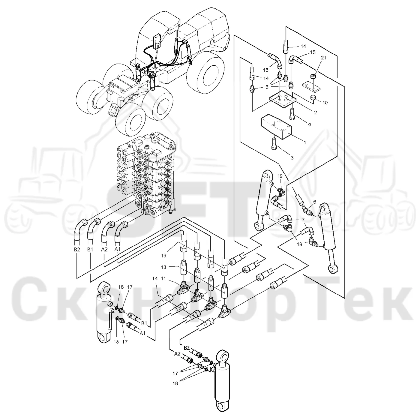 Схема: Valmet / Лесозаготовительные машины / Valmet 921 / Valmet 921 Ch -13270 / Valmet 921 Ch -13270 / Каталог запасных частей / шасси / Оборудование наклона / Гидравлическое оборудование наклона