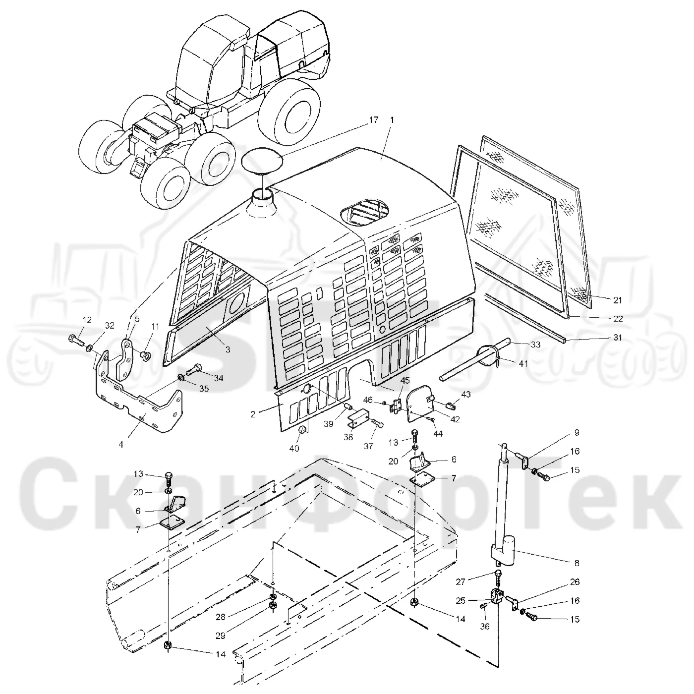 Схема: Valmet / Лесозаготовительные машины / Valmet 921 / Valmet 921 Ch -13270 / Valmet 921 Ch -13270 / Каталог запасных частей / шасси / Капоты / Капот двигателя Крышка