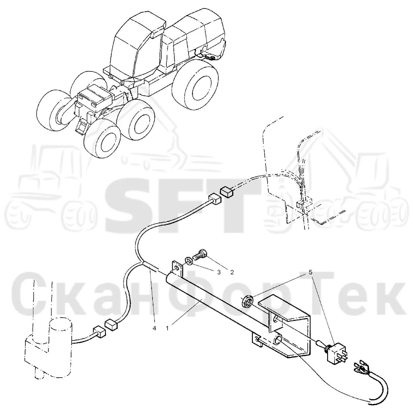 Схема: Valmet / Лесозаготовительные машины / Valmet 921 / Valmet 921 Ch 13271- / Valmet 921 Ch 13271- / Каталог запасных частей / шасси / Капоты / Комплект электрооборудования подъемника капота
