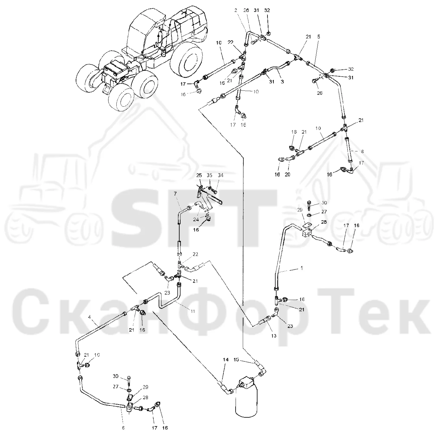 Схема: Valmet / Лесозаготовительные машины / Valmet 921 / Valmet 921 Ch -13270 / Valmet 921 Ch -13270 / Каталог запасных частей / шасси / Пожаротушение / Трубопровод пожаротушения