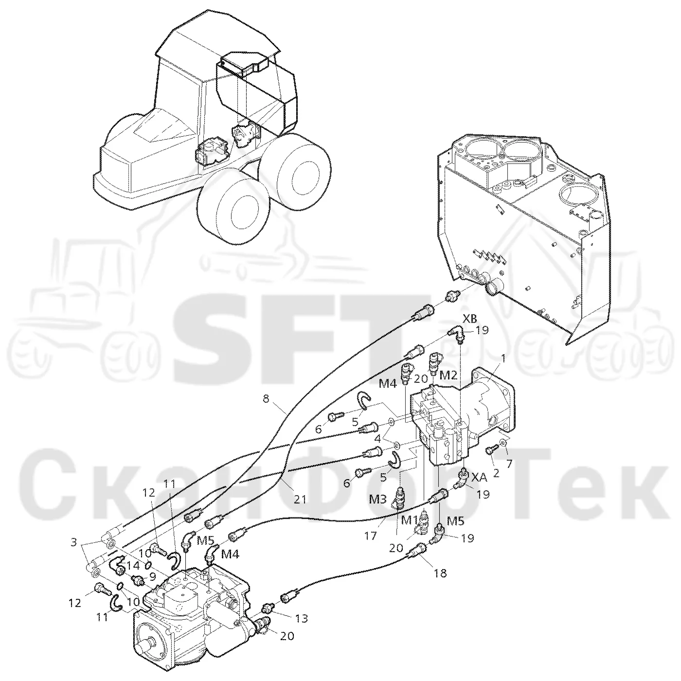Схема: Valmet / Форвардер / Valmet 860.1 / Valmet 860.1   Ch. -115420 / Valmet 860.1  Ch. -115420 / Каталог запасных частей / Коробка передач / Оборудование гидростатики / Подвод гидростатического шланга