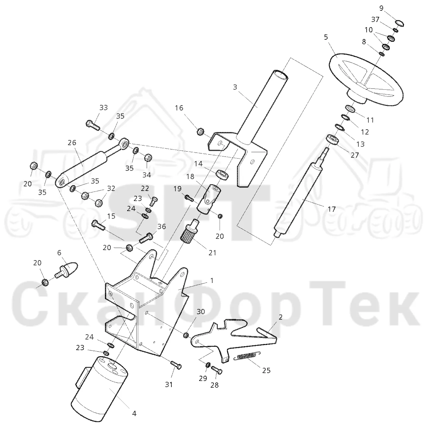 Схема: Valmet / Лесозаготовительные машины / Valmet 921 / Valmet 921 Ch 13271- / Valmet 921 Ch 13271- / Каталог запасных частей / Рулевое управление / Рулевое управление Orbitrol / Рулевая колонка