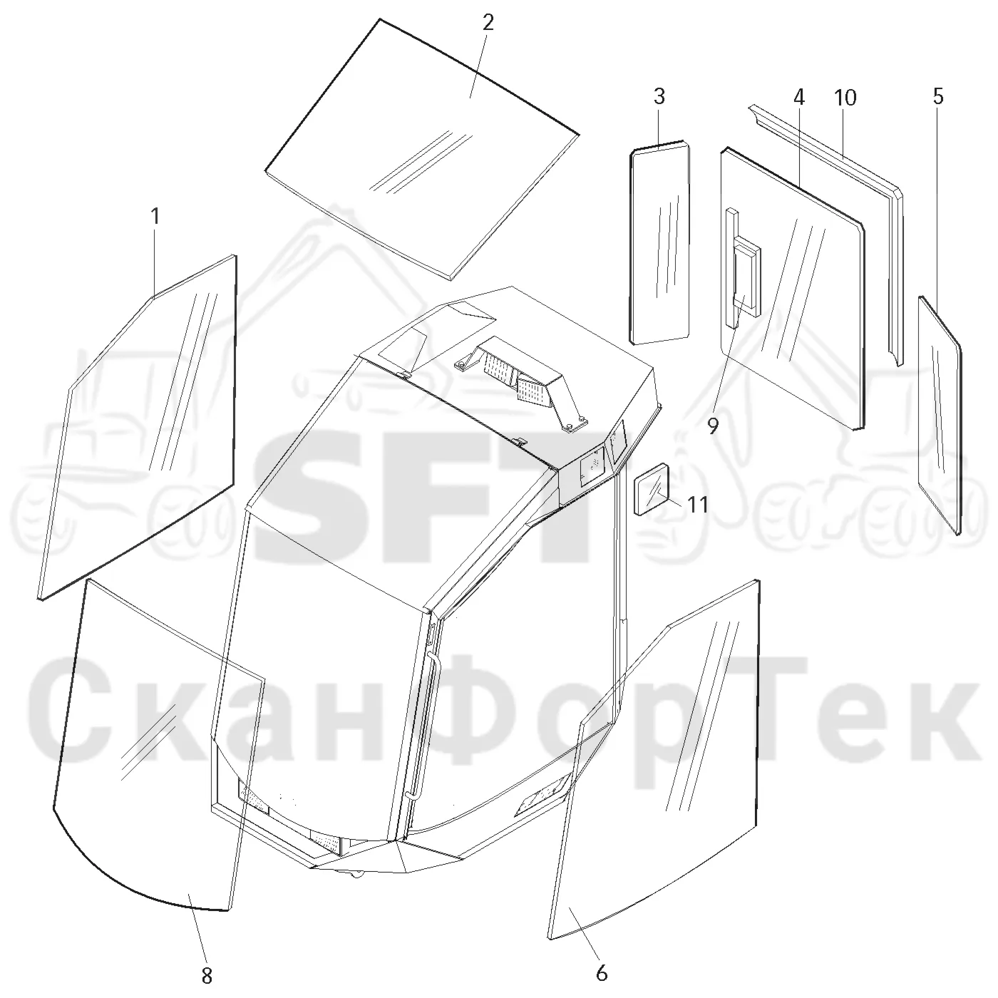 Схема: Valmet / Лесозаготовительные машины / Valmet 921 / Valmet 921 Ch -13270 / Valmet 921 Ch -13270 / Каталог запасных частей / Кабина / Экраны / Screens Ch 3066-