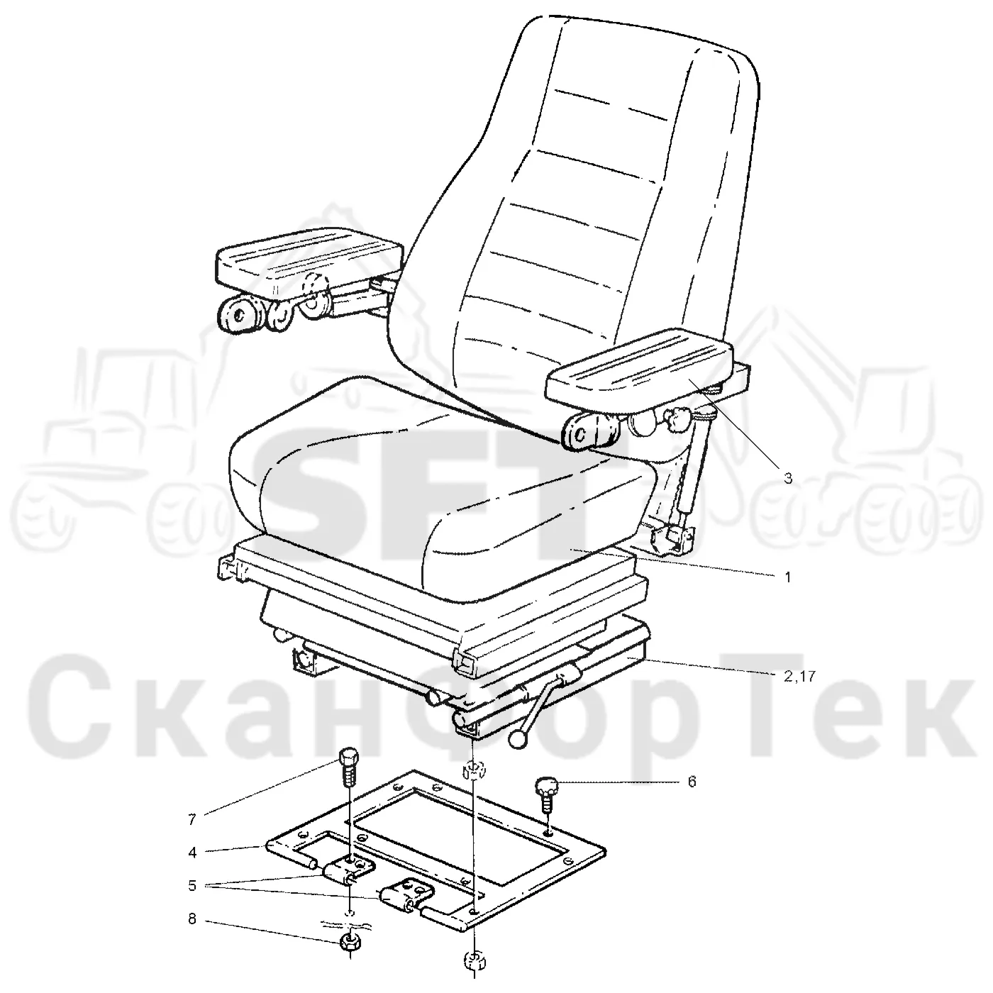 Схема: Valmet / Лесозаготовительные машины / Valmet 921 / Valmet 921 Ch -13270 / Valmet 921 Ch -13270 / Каталог запасных частей / Кабина / Сиденья / Сиденье Be-Ge