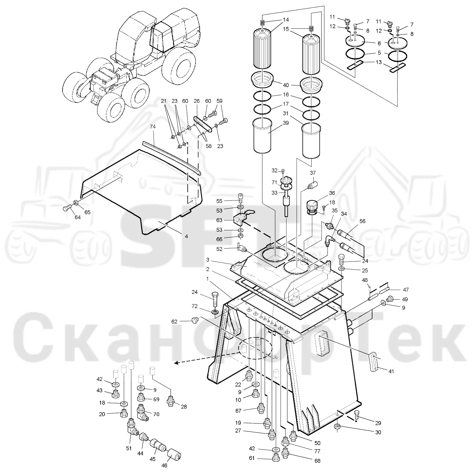 Схема: Valmet / Лесозаготовительные машины / Valmet 921 / Valmet 921 Ch 13271- / Valmet 921 Ch 13271- / Каталог запасных частей / Гидравлика / Бак гидравлики / Бак гидравлики
