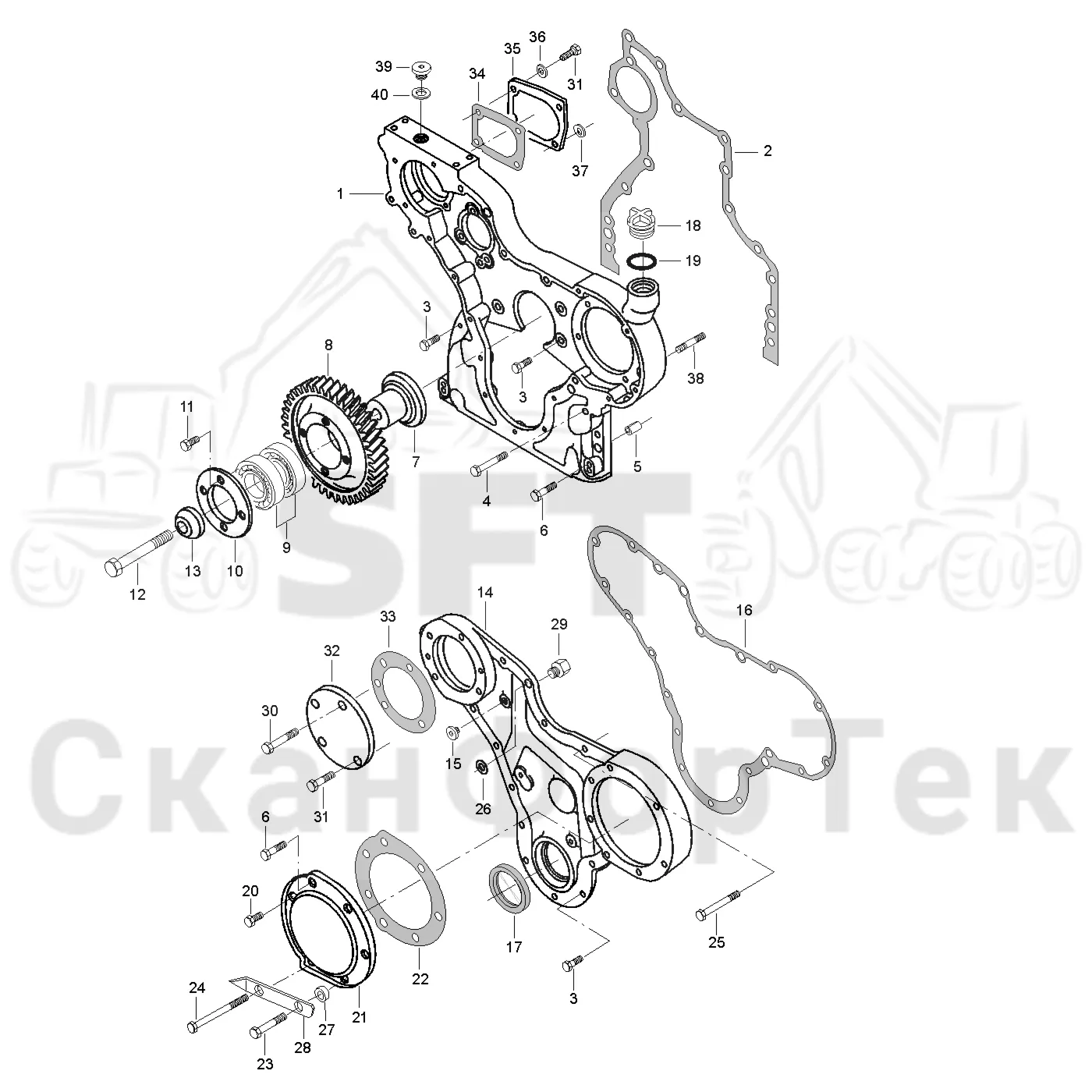 Схема: Valmet / Лесозаготовительные машины / Valmet 921 / Valmet 921 Ch 13271- / Valmet 921 Ch 13271- / Каталог запасных частей / Двигатель / Блок двигателя / Корпус редуктора