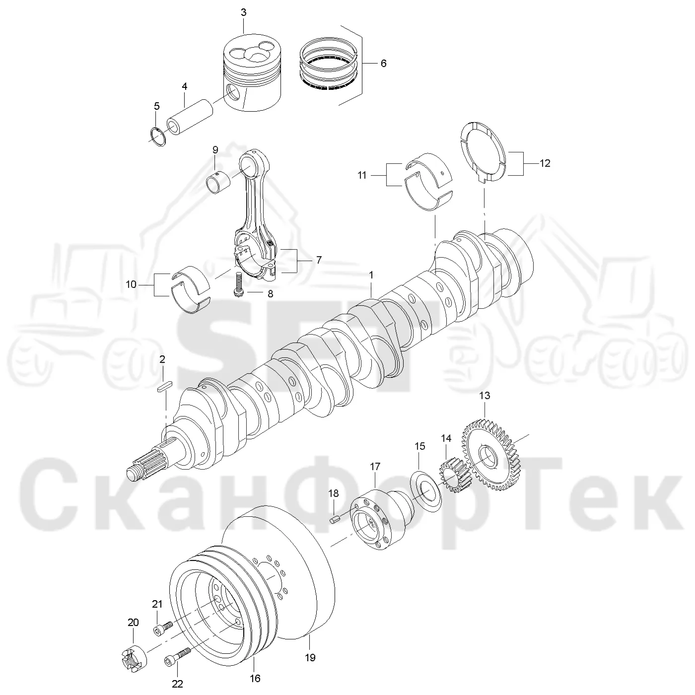Схема: Valmet / Лесозаготовительные машины / Valmet 921 / Valmet 921 Ch 13271- / Valmet 921 Ch 13271- / Каталог запасных частей / Двигатель / Блок двигателя / Коленвал