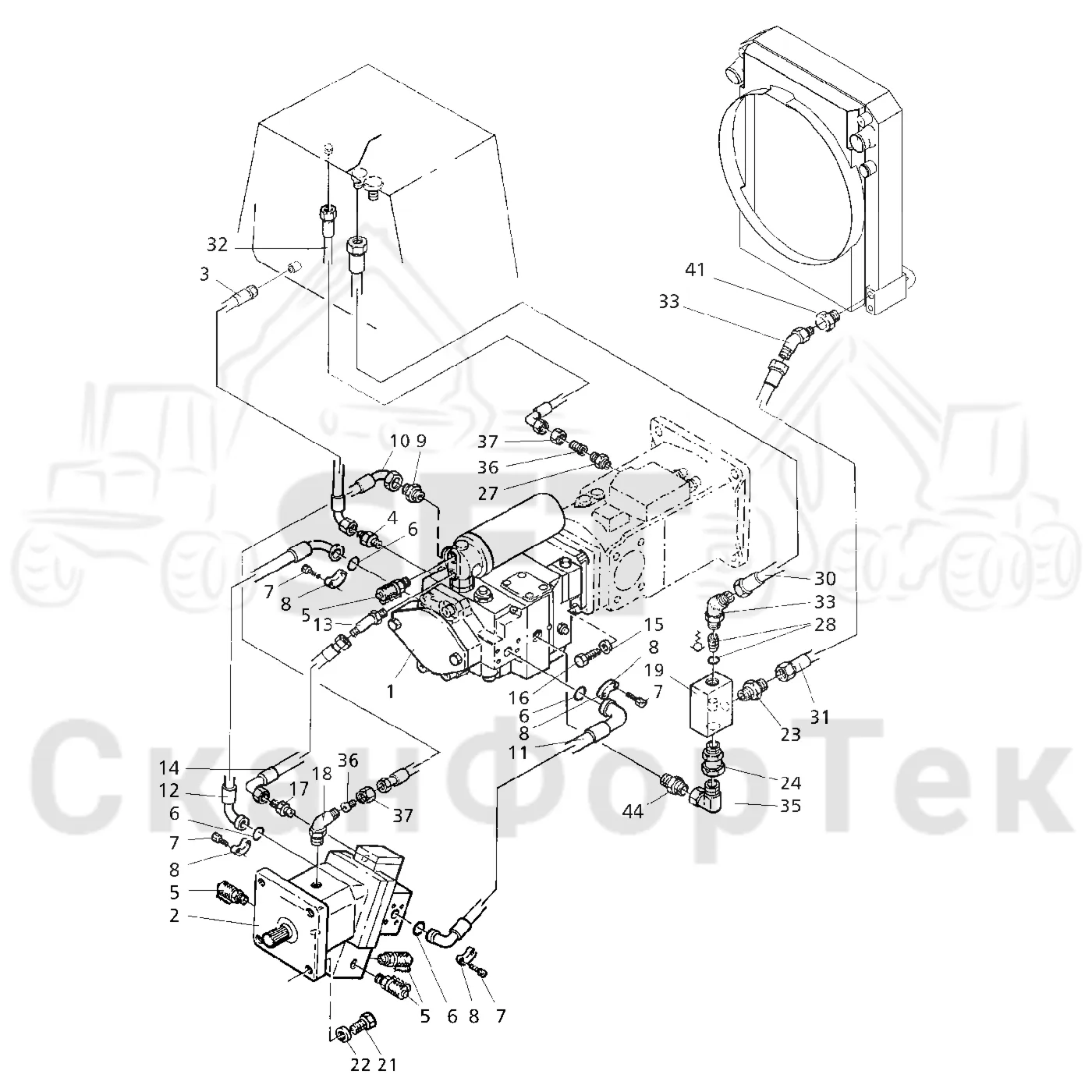 Схема: Valmet / Лесозаготовительные машины / Valmet 921 / Valmet 921 Ch 13271- / Valmet 921 Ch 13271- / Каталог запасных частей / Коробка передач / Гидростат / Гидравлика гидростата