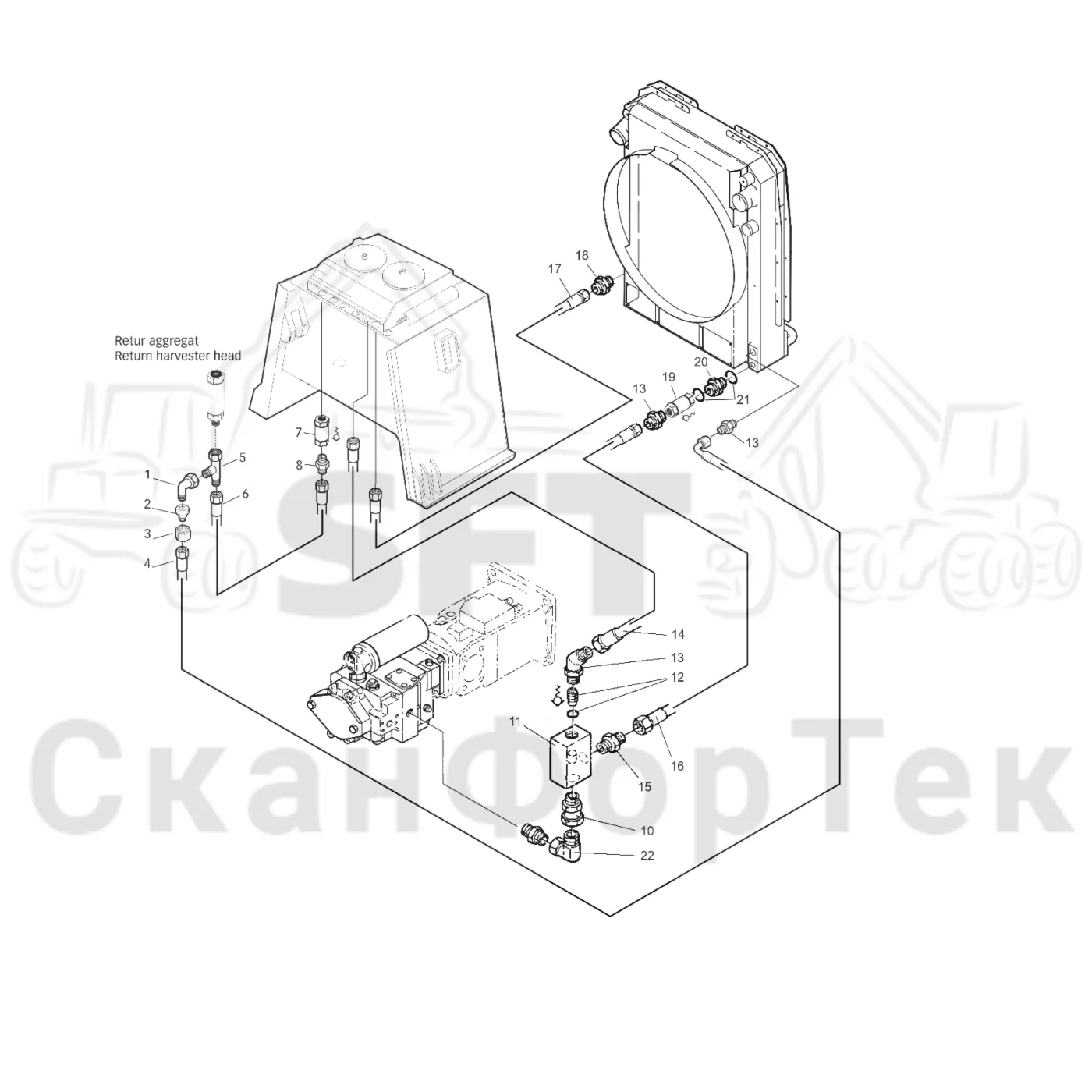 Схема: Valmet / Лесозаготовительные машины / Valmet 921 / Valmet 921 Ch 13271- / Valmet 921 Ch 13271- / Каталог запасных частей / Гидравлика / Система охлаждения масла / Охлаждение смазочного масла для гидравлических систем 13321-