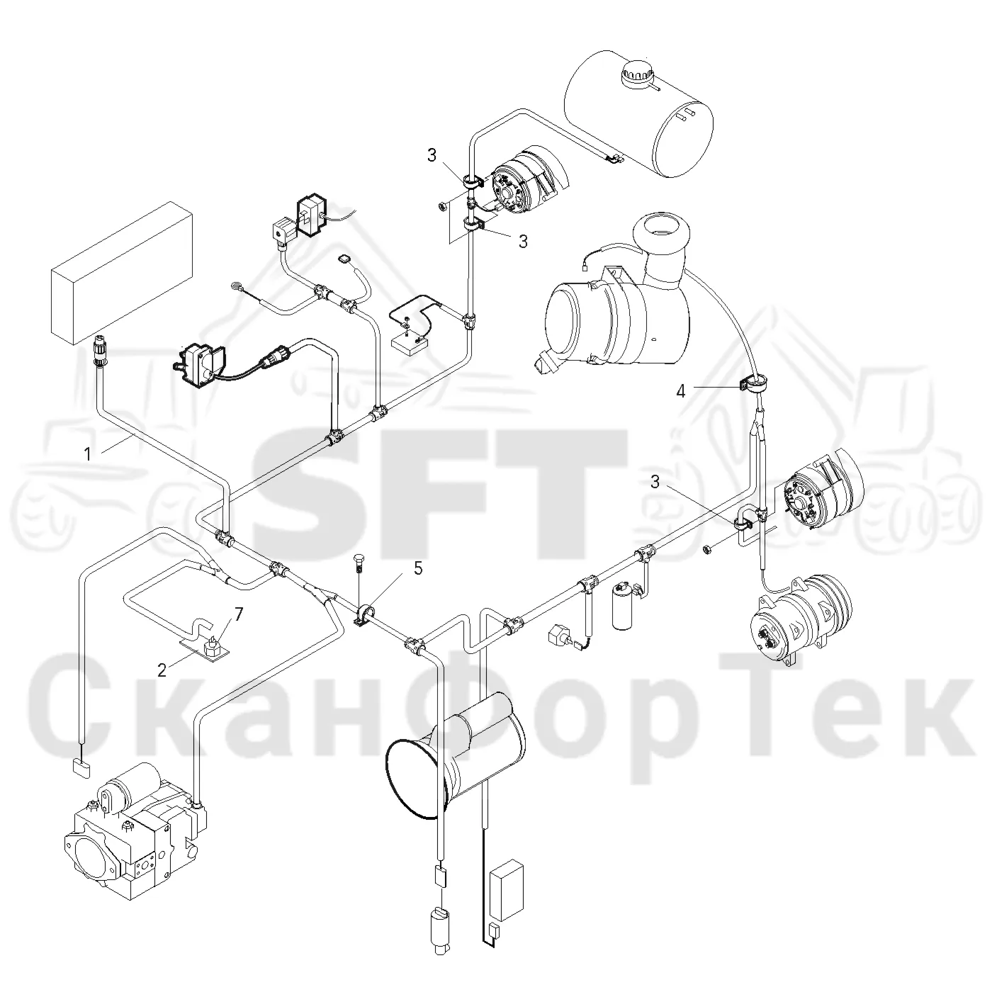 Схема: Valmet / Лесозаготовительные машины / Valmet 921.1 / Valmet 921.1 Ch. -113530 / Valmet 921.1 Ch. -113530 / Каталог запасных частей / Двигатель / Электрический / Комплект кабелей двигателя