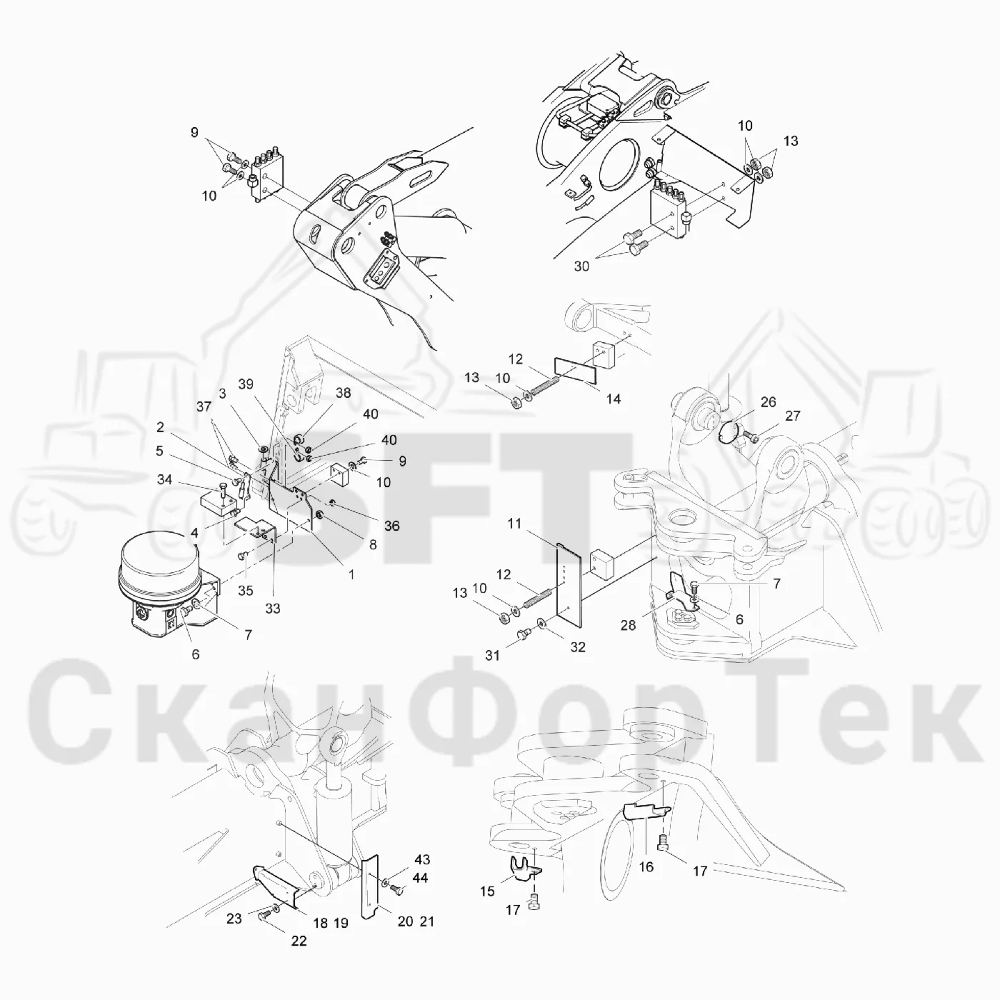 Схема: Komatsu / Лесозаготовительные машины / 901.4 / Каталог запасных частей / шасси / Центральная смазка / защита