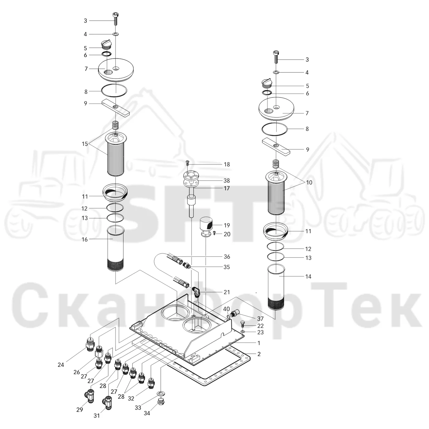 Схема: Valmet / Лесозаготовительные машины / Valmet 921.1 / Valmet 921.1   Ch. 113531- / Valmet 921.1   Ch. 113531- / Каталог запасных частей / Гидравлика / Бак гидравлики / Корпус фильтра