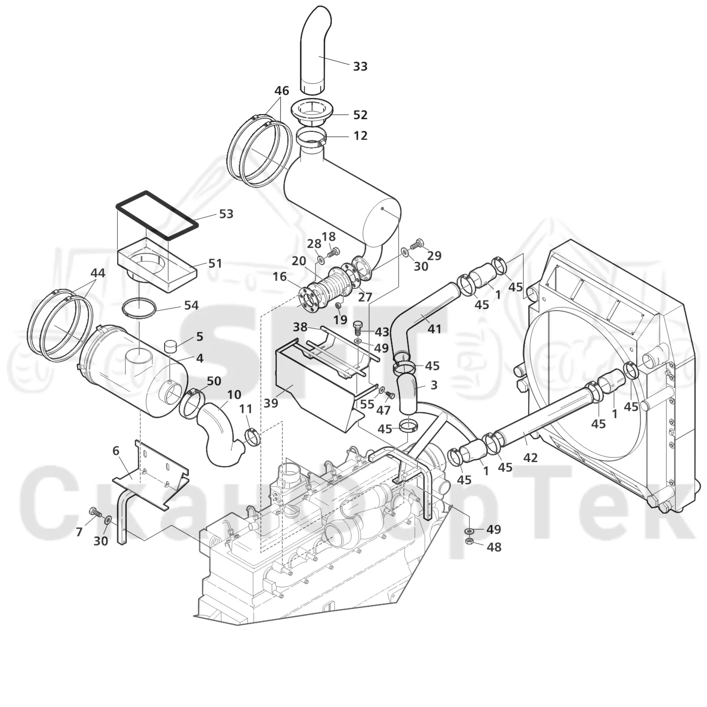 Схема: Valmet / Лесозаготовительные машины / Valmet 941 / Valmet 941 Ch -12070 / Valmet 941 Ch -12070 / Каталог запасных частей / Двигатель / Впуск - выпуск / Впуск - выпуск