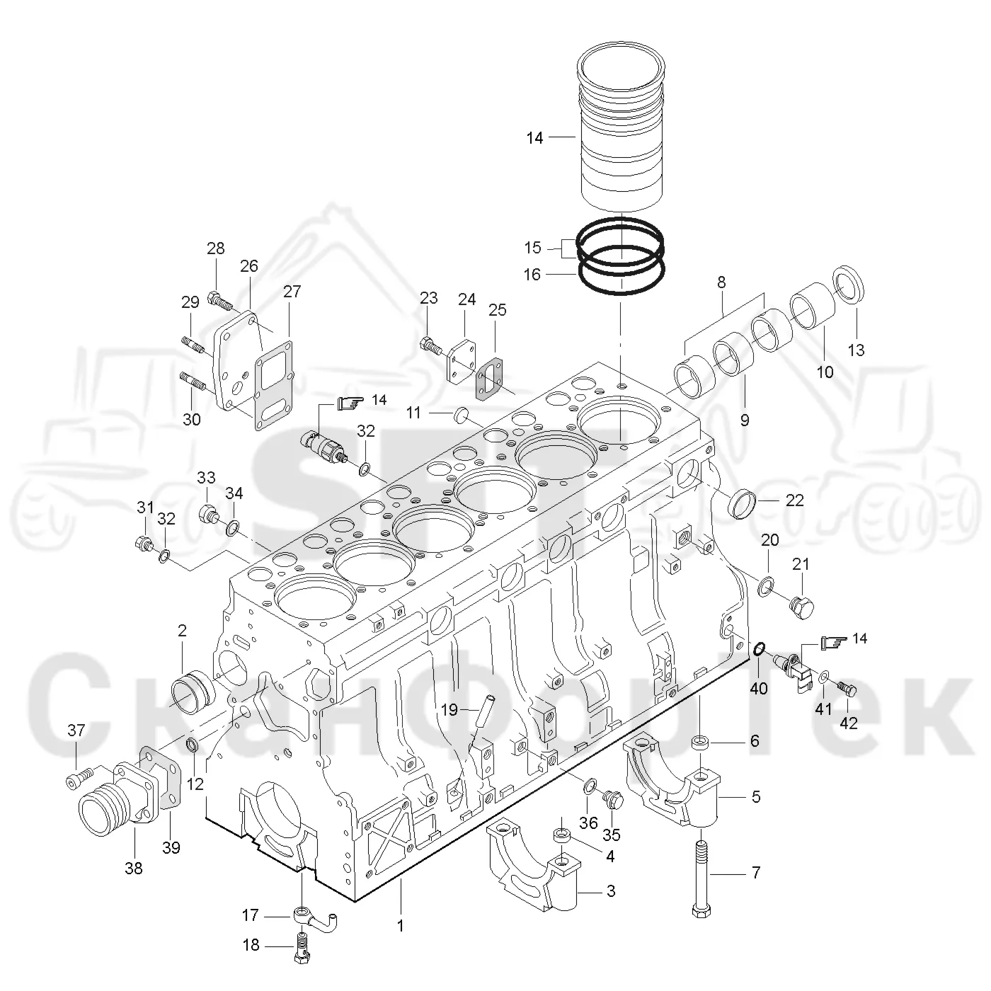 Схема: Valmet / Лесозаготовительные машины / Valmet 941 / Valmet 941 Ch -12070 / Valmet 941 Ch -12070 / Каталог запасных частей / Двигатель / Блок двигателя / Блок цилиндров