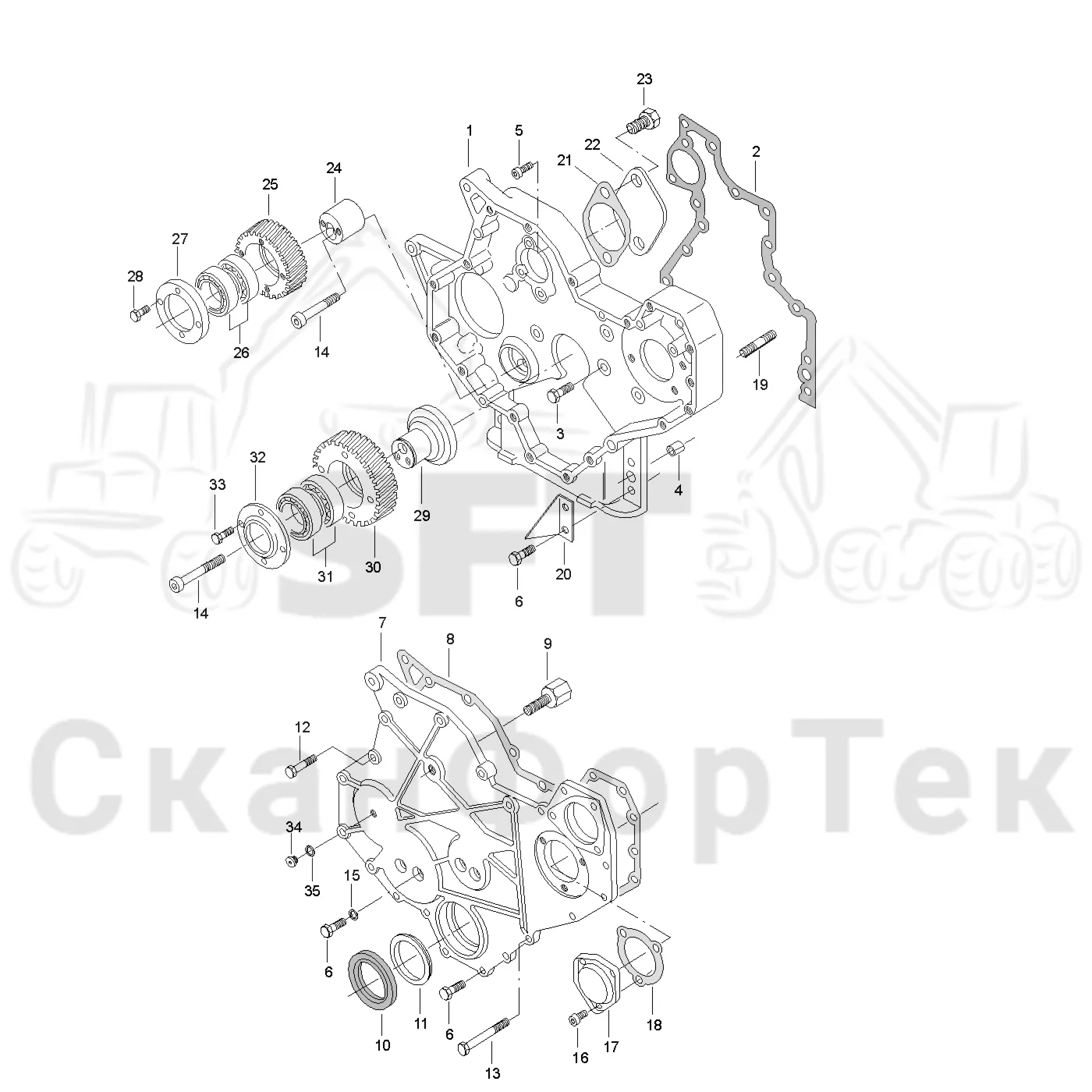 Схема: Valmet / Лесозаготовительные машины / Valmet 941 / Valmet 941 Ch -12070 / Valmet 941 Ch -12070 / Каталог запасных частей / Двигатель / Блок двигателя / Корпус редуктора