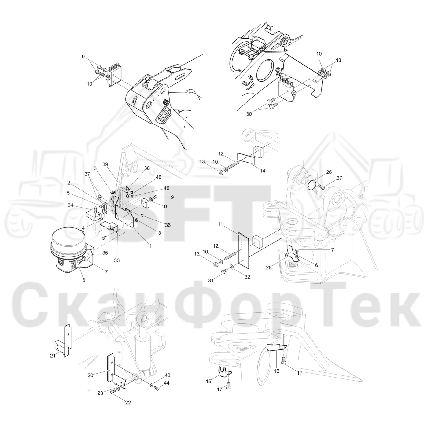 Схема: Komatsu / Лесозаготовительные машины / 901.4 / Каталог запасных частей / шасси / Центральная смазка / Защита 9011011221-